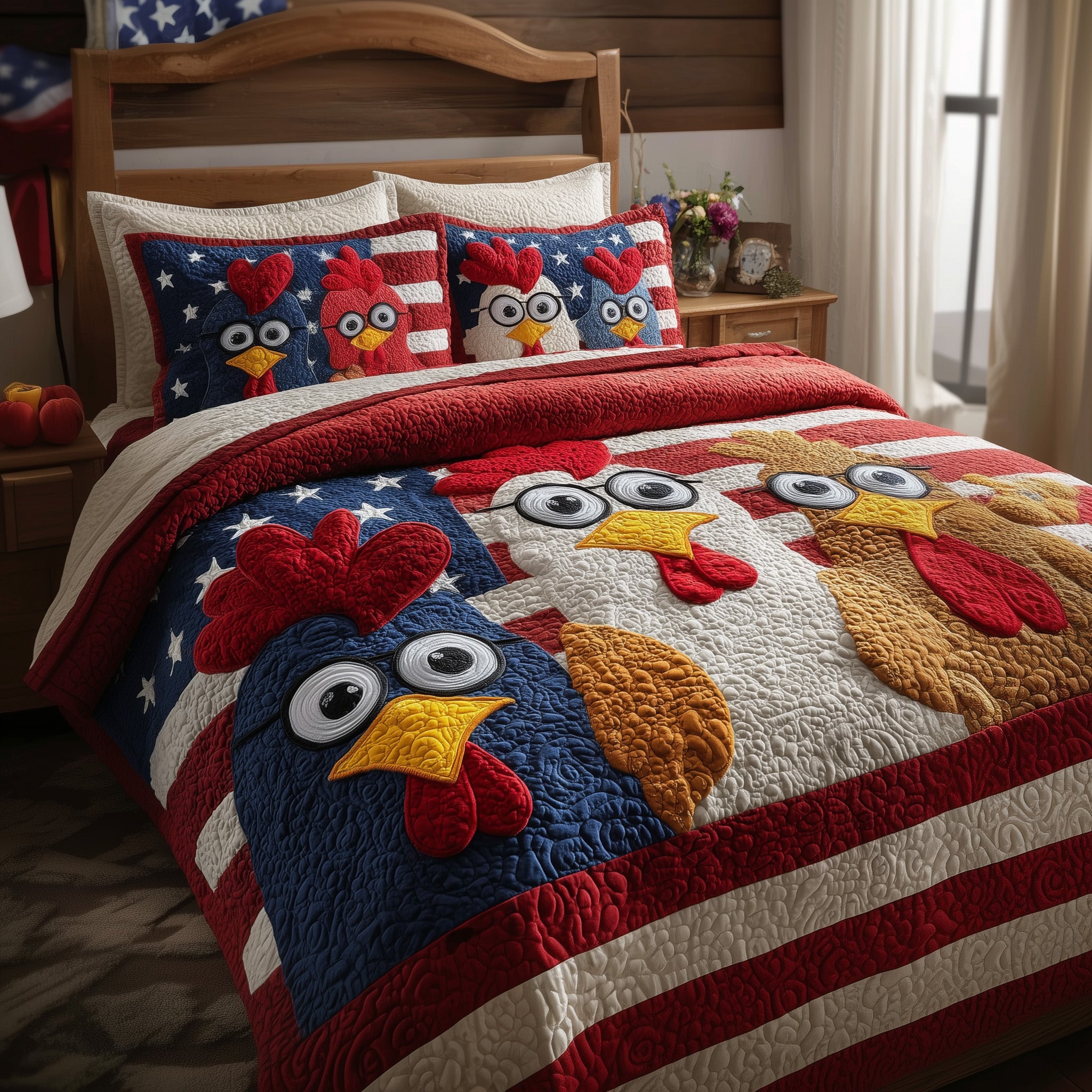 Patriot Chicks Quilted Bedding Set Duvet Cover Bedspread Best Gifts For Chicken Lovers