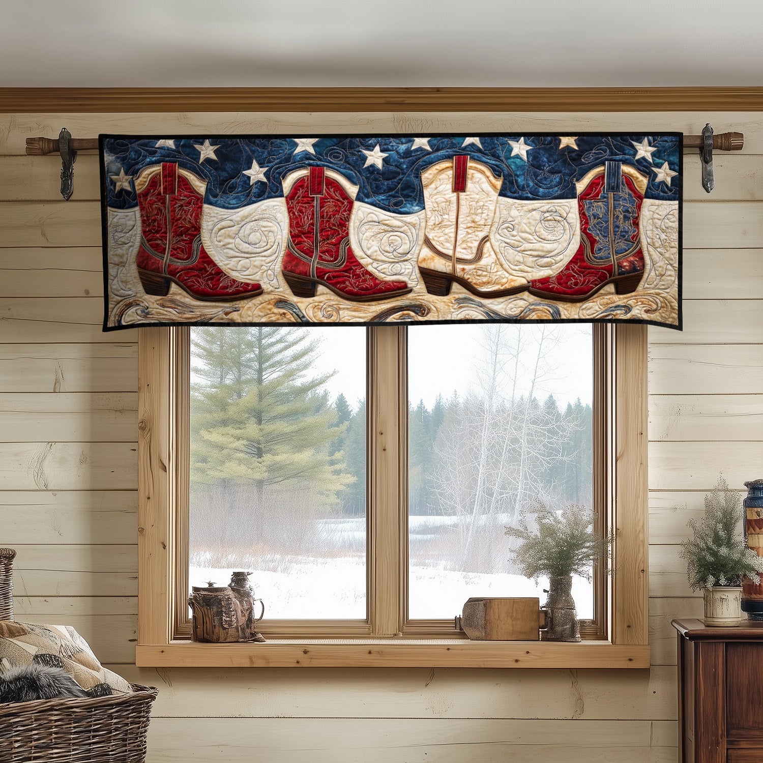 Patriot Cowboy Ride Quilted Valance Patriotic Valances Meaningful Gifts For Parents