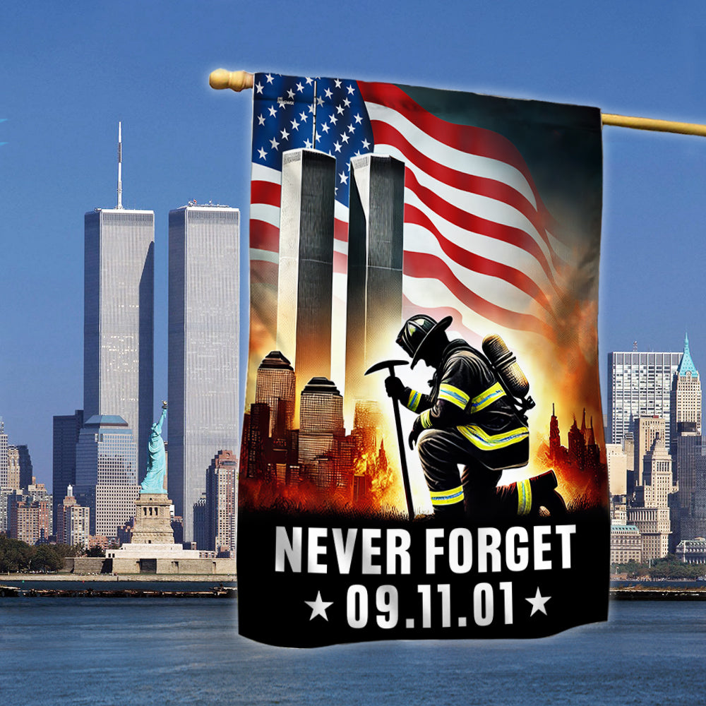 Patriot Day 343 Firefighter Never Forget 9 11 Memorial Day Kneeling Firefighter Flag
