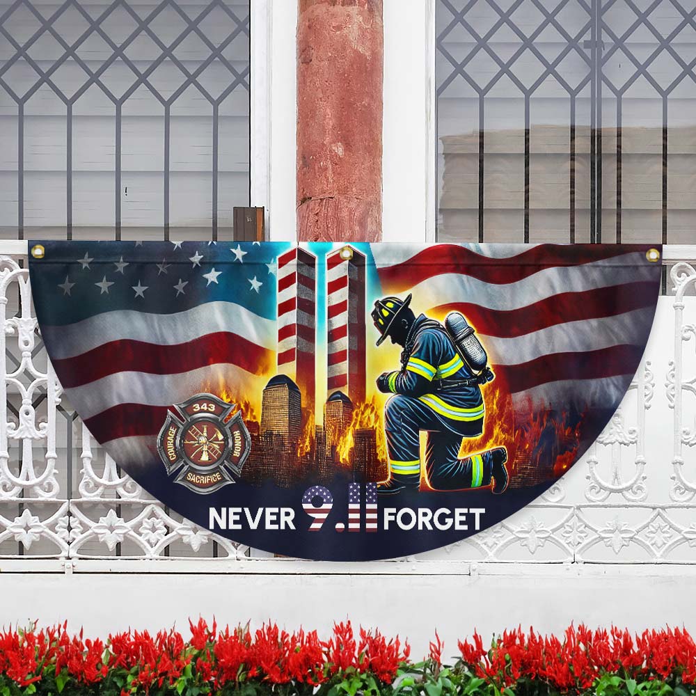 Patriot Day 911 Never Forget Firefighter Twin Tower American Non-Pleated Fan Flag