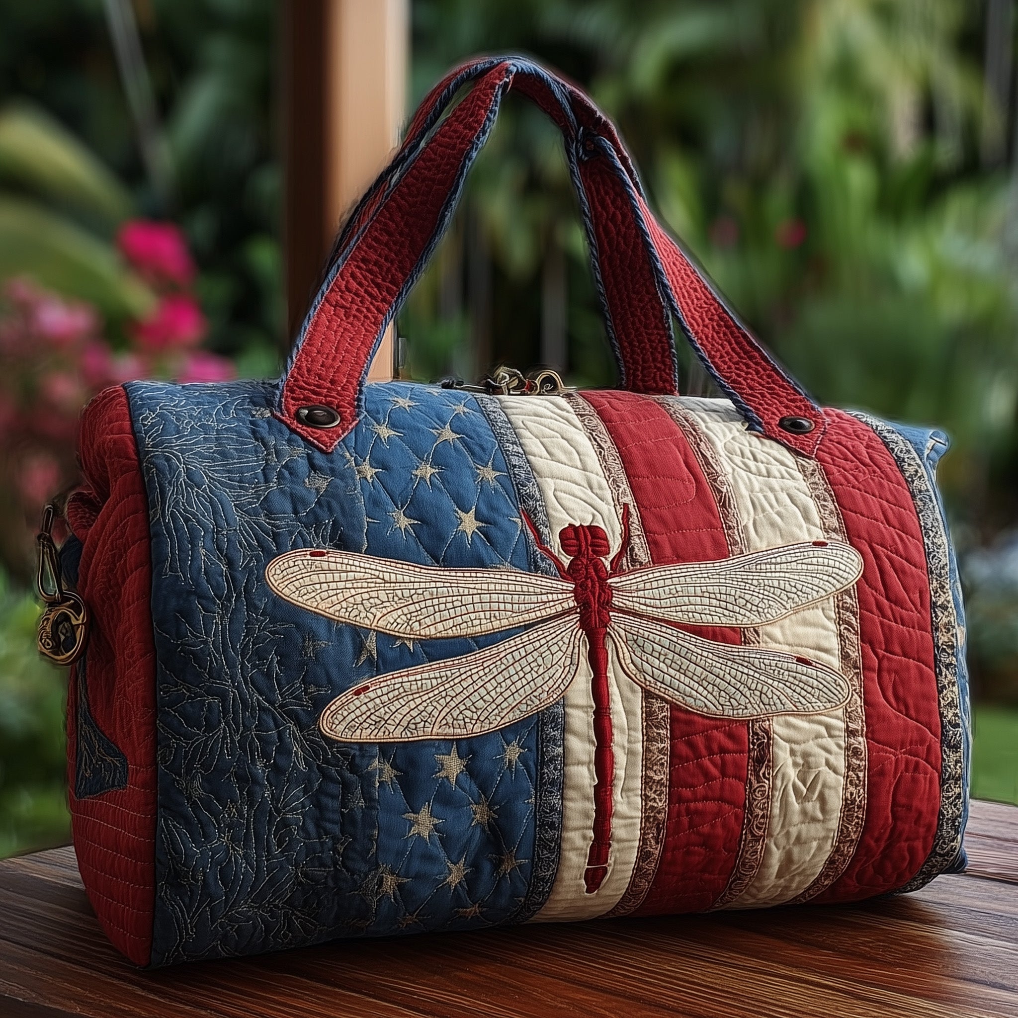 Patriot Dragonfly Quilted Duffle Bag Gift For Her