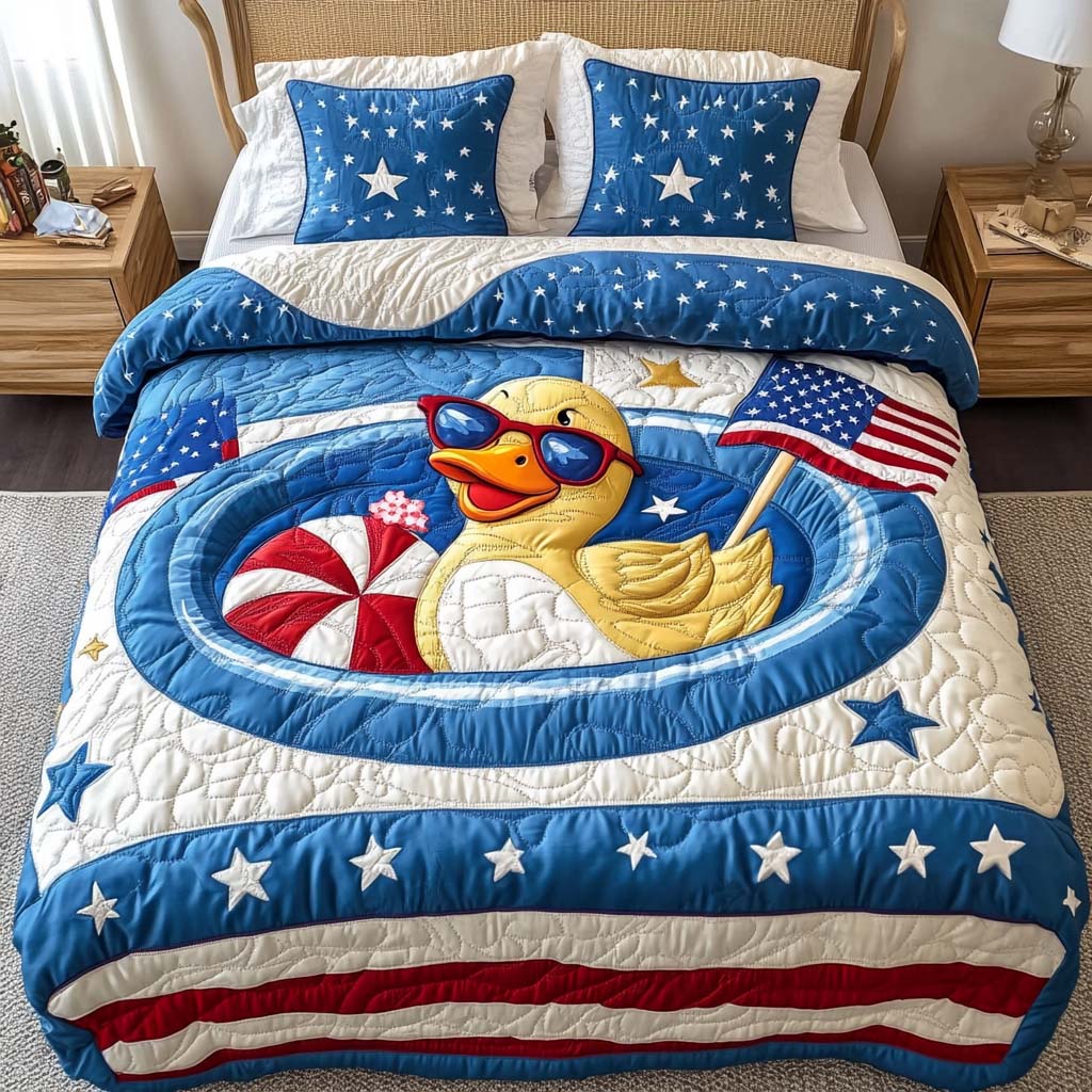 Patriot Duckie Quilted Bedding Set Bed Room Decoration Patriotic Presents