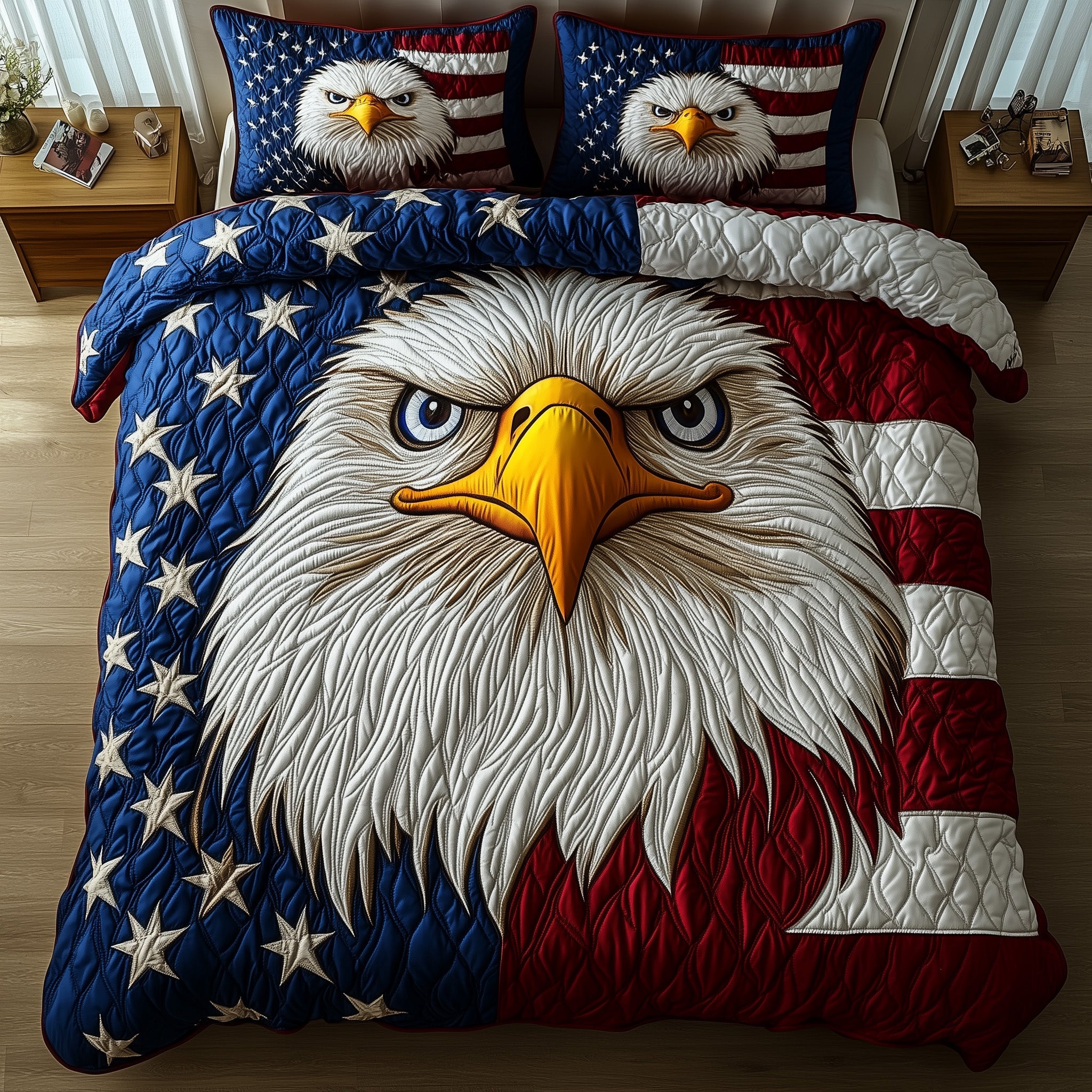 Patriot Eagle Quilted Bedding Set Birthday Gift