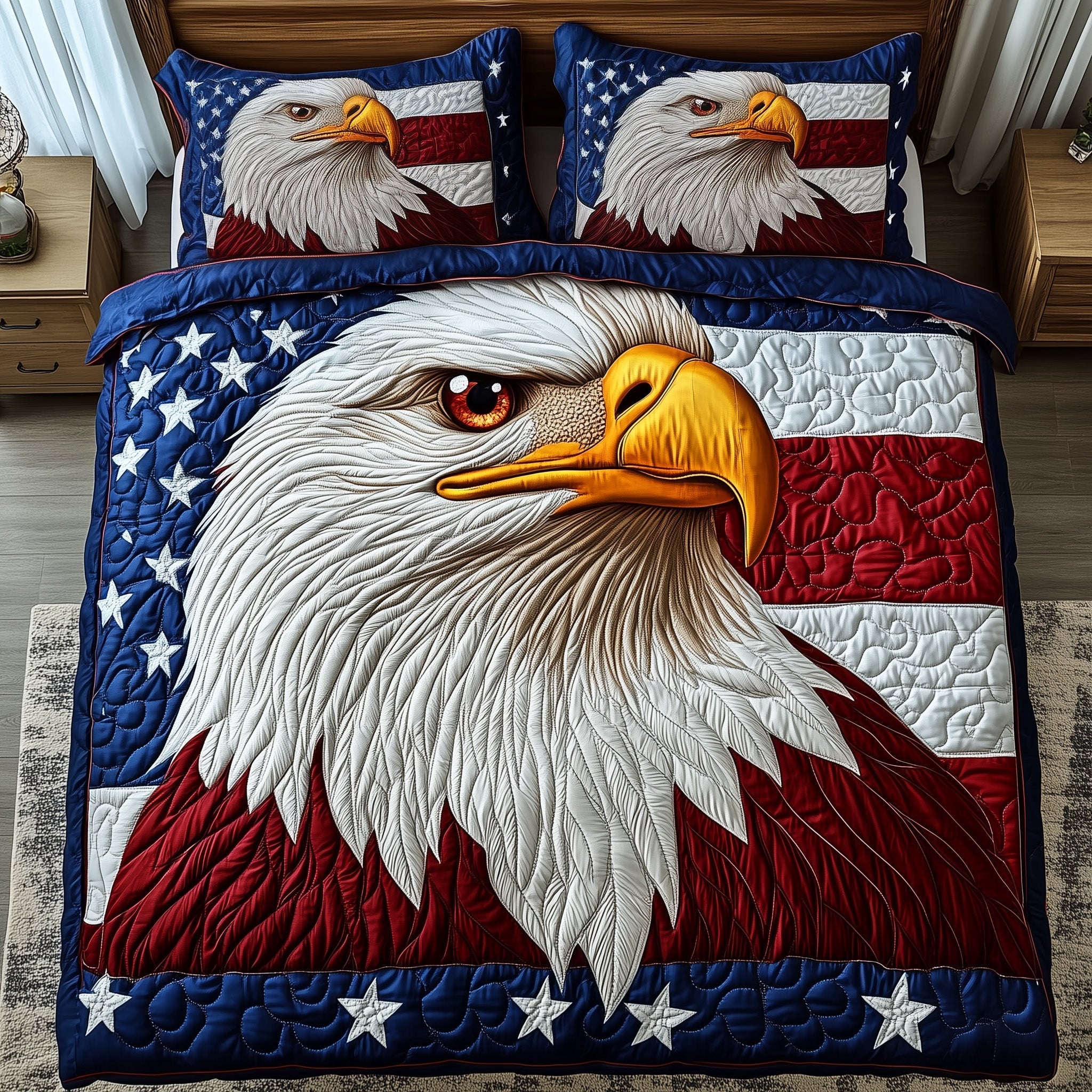 Patriot Eagle Quilted Bedding Set Duvet Cover Bedspread Best Retirement Gifts