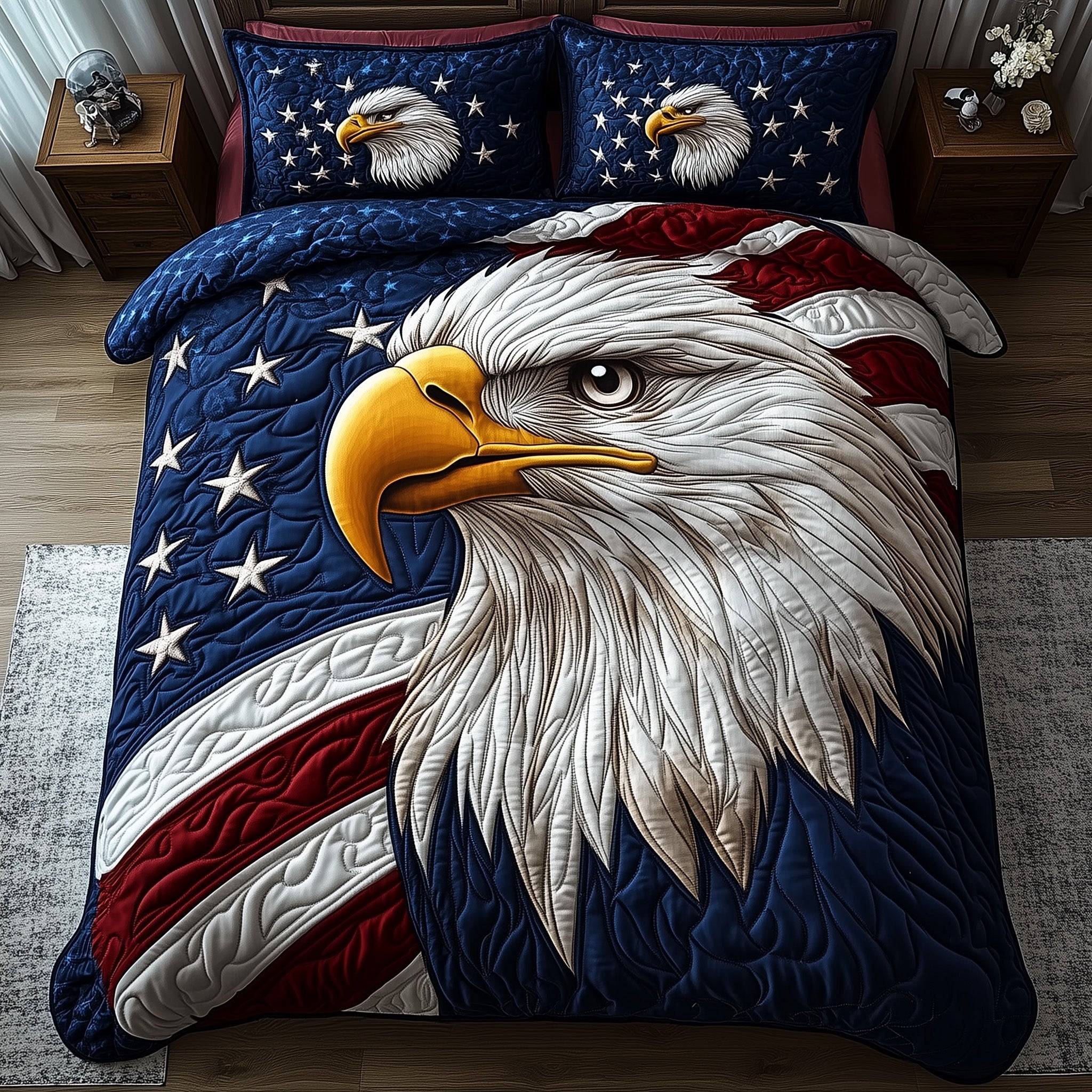 Patriot Eagle Quilted Bedding Set For Family