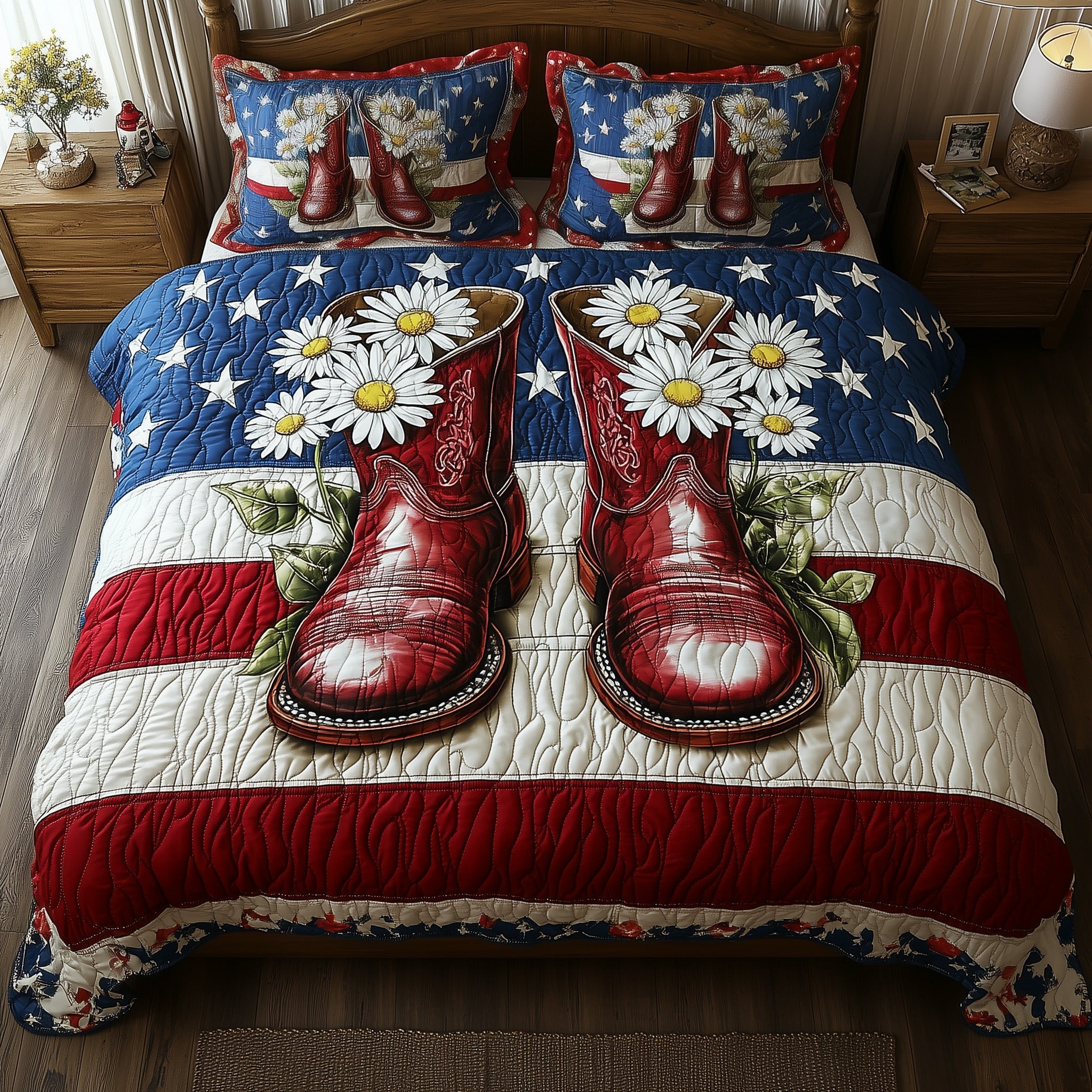 Patriot Floral Boost Quilted Bedding Set Duvet Cover Merchandise Meaningful Anniversary Gifts For Her
