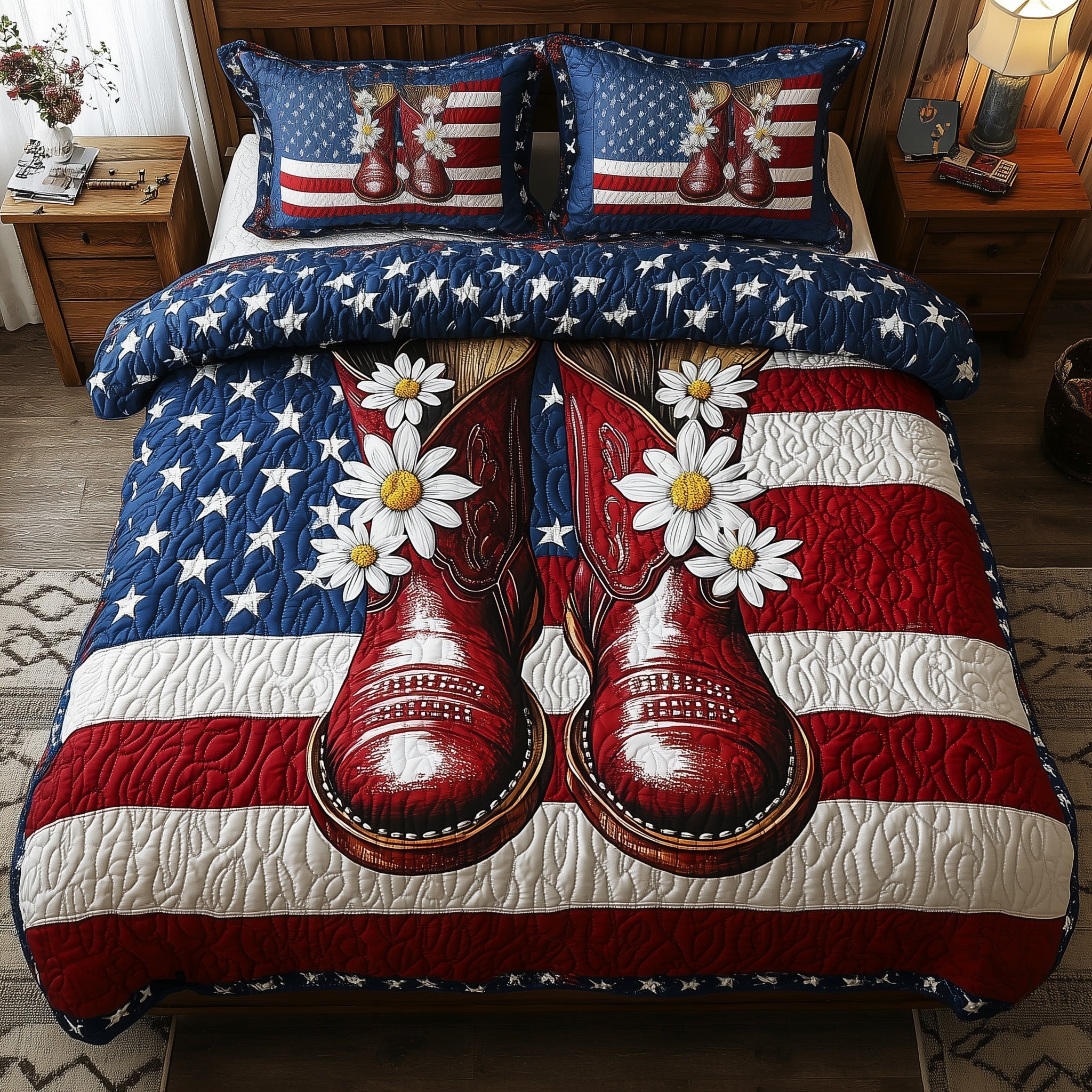 Patriot Floral Boost Quilted Bedding Set Duvet Cover Merchandise Meaningful Gift Ideas