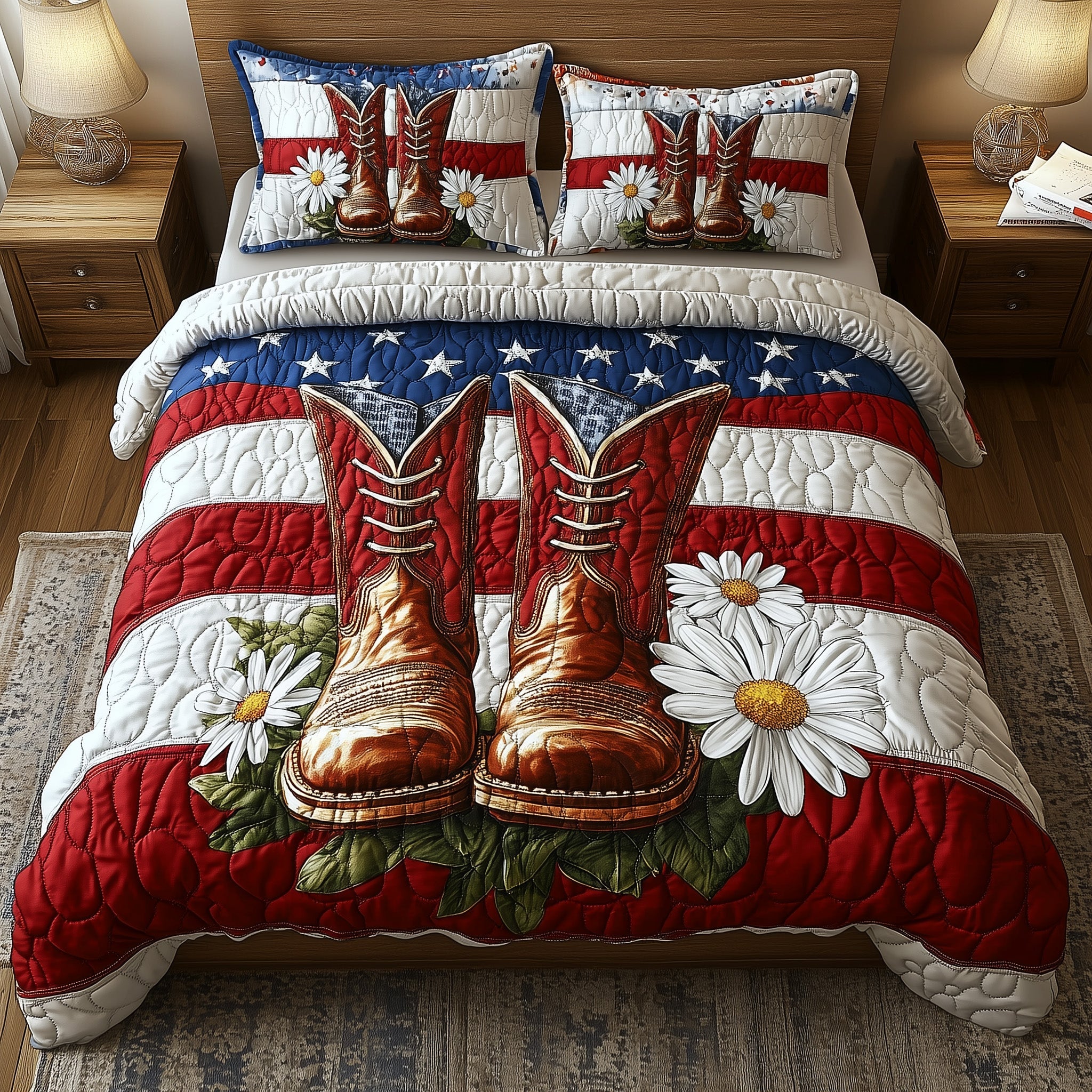 Patriot Floral Boost Quilted Bedding Set Duvet Cover Merchandise Meaningful Sister Gifts