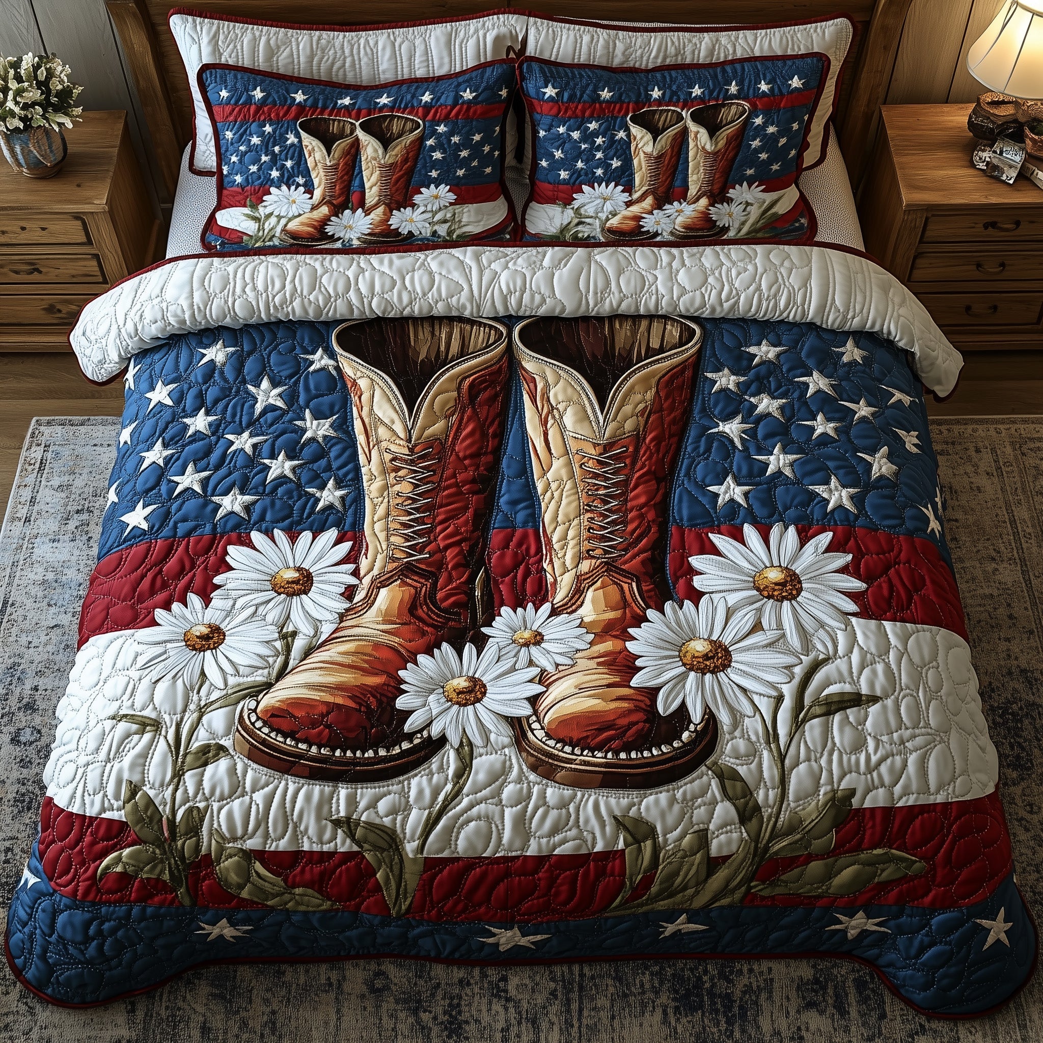 Patriot Floral Boost Quilted Bedding Set Duvet Cover Merchandise Meaningful Valentines Gifts For Him