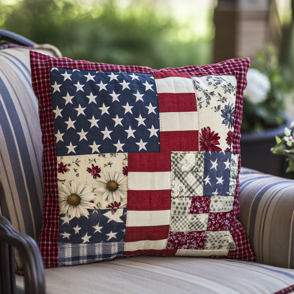 Patriot Flower Patch Quilted Pillow Case Holiday Pillow Covers Patriotic Gift Items