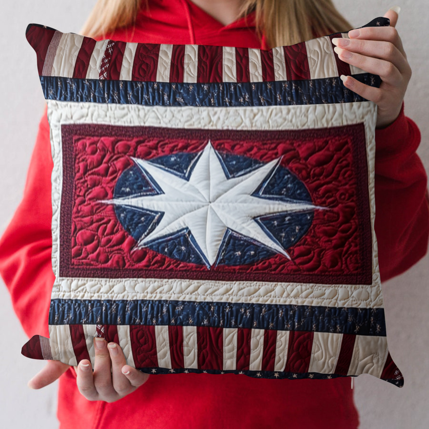 Patriot Patch Quilted Pillow Case Plaid Christmas Pillow Cover