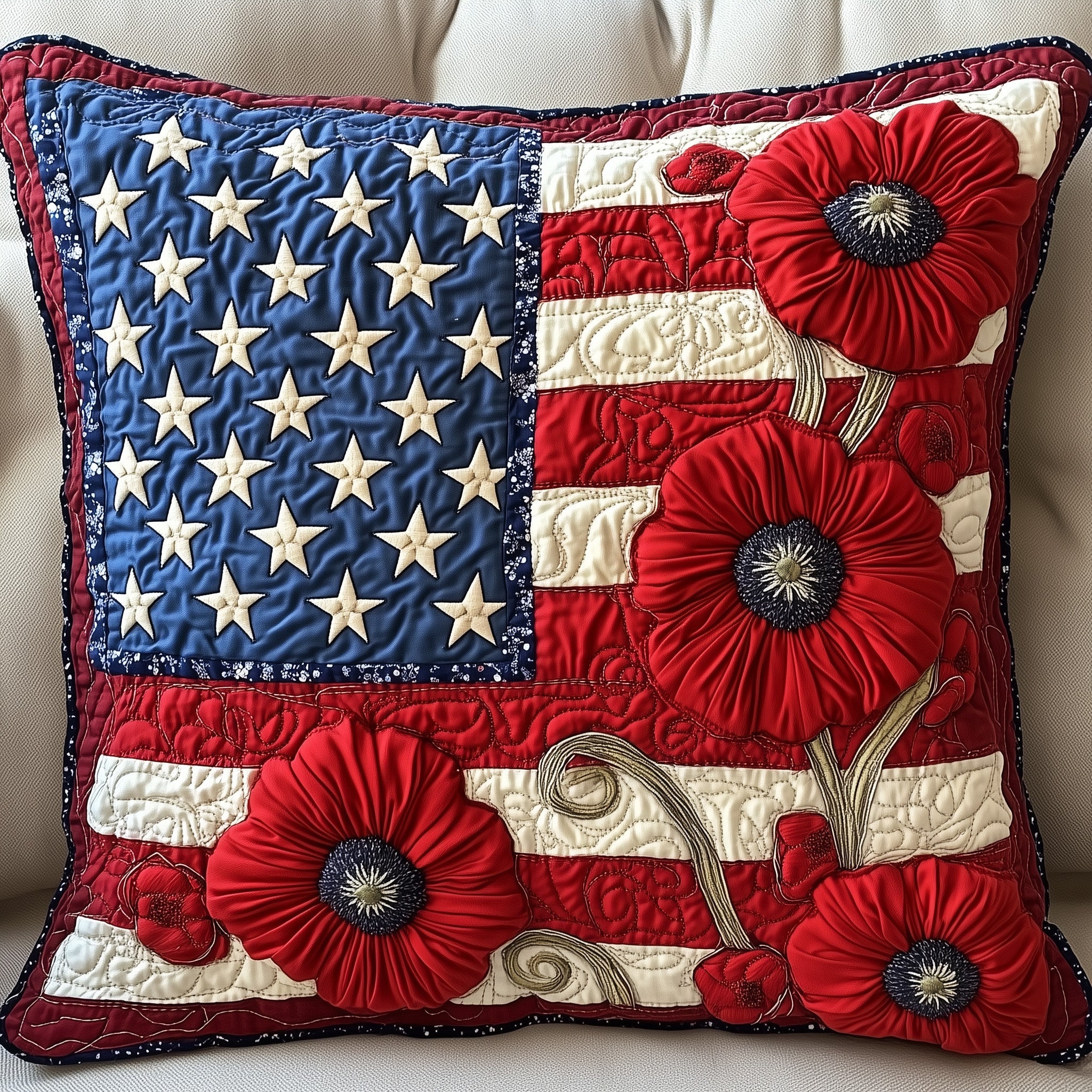 Patriot Petal Quilted Pillow Case Pillow Protector CoverBest Patriotic Themed Gifts