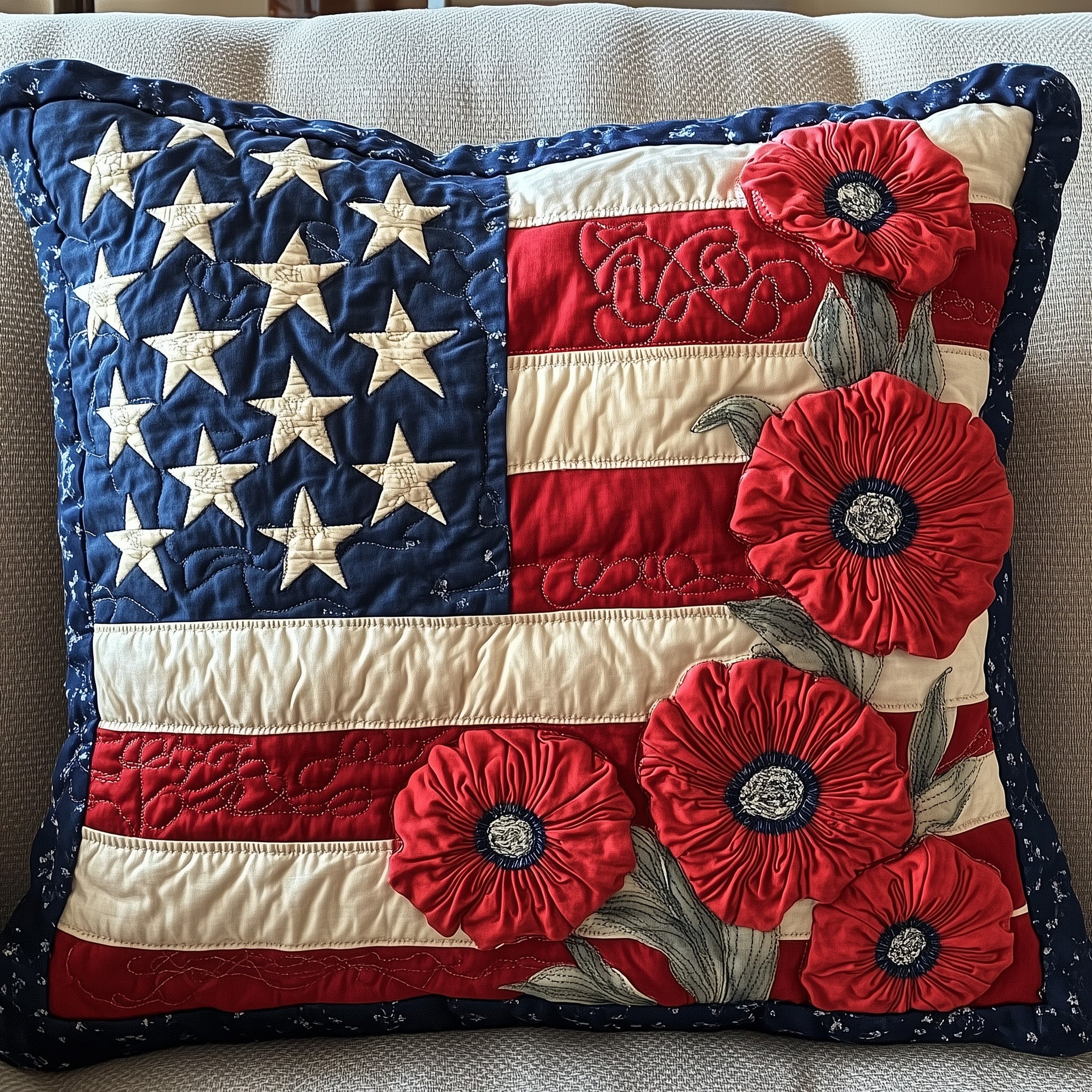 Patriot Petal Quilted Pillow Case Pillow Protector CoverPatriotic Gift Items
