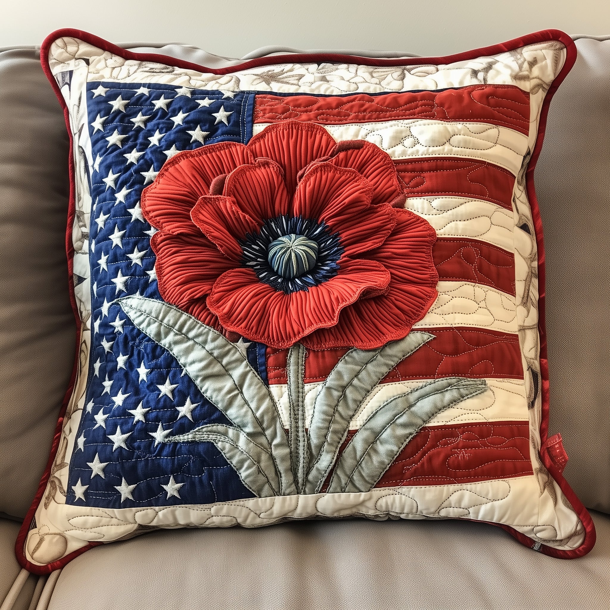 Patriot Petal Quilted Pillow Case Pillow Protector CoverPatriotic Themed Gifts For Dad