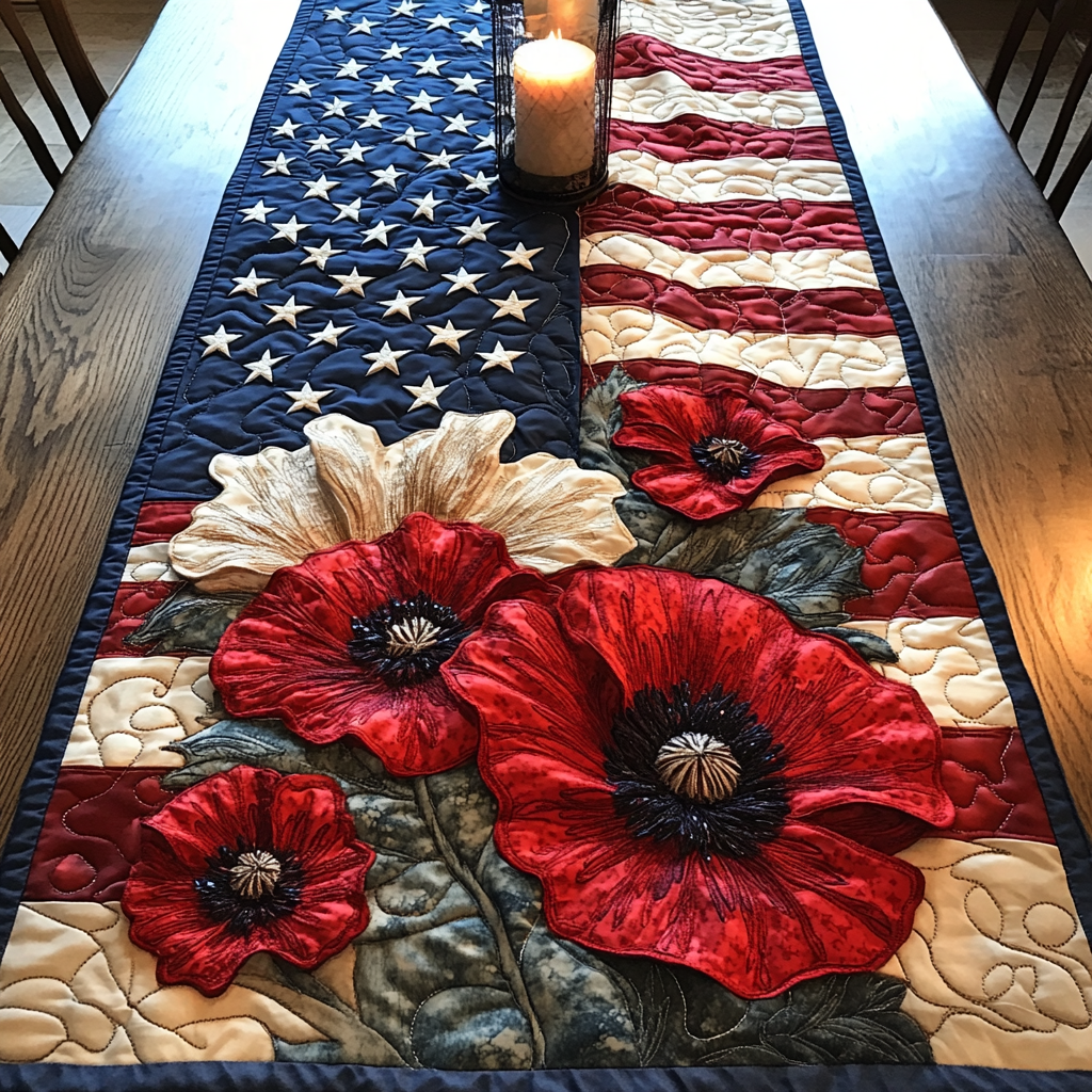 Patriot Petals Quilted Table Runner Elegant Holiday Table Runners Gifts For A Patriotic Person