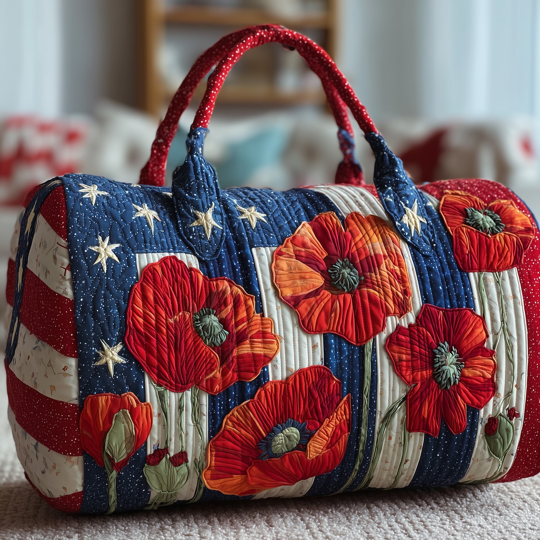Patriot Poppies Quilted Duffle Bag Gift For Dad