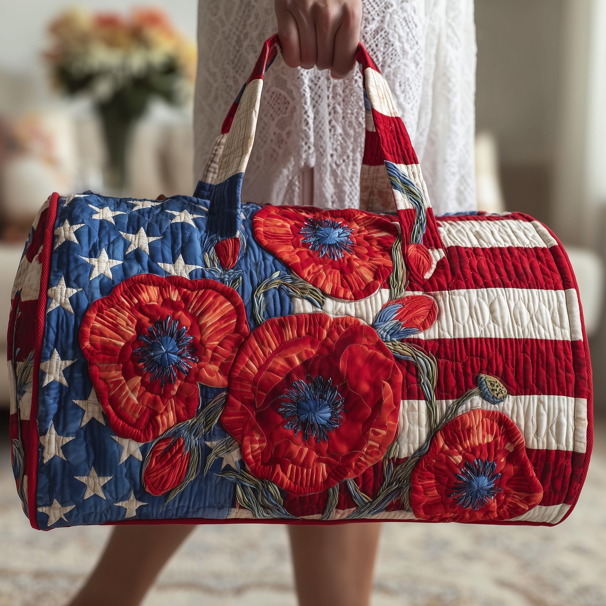 Patriot Poppies Quilted Duffle Bag Gift For Family