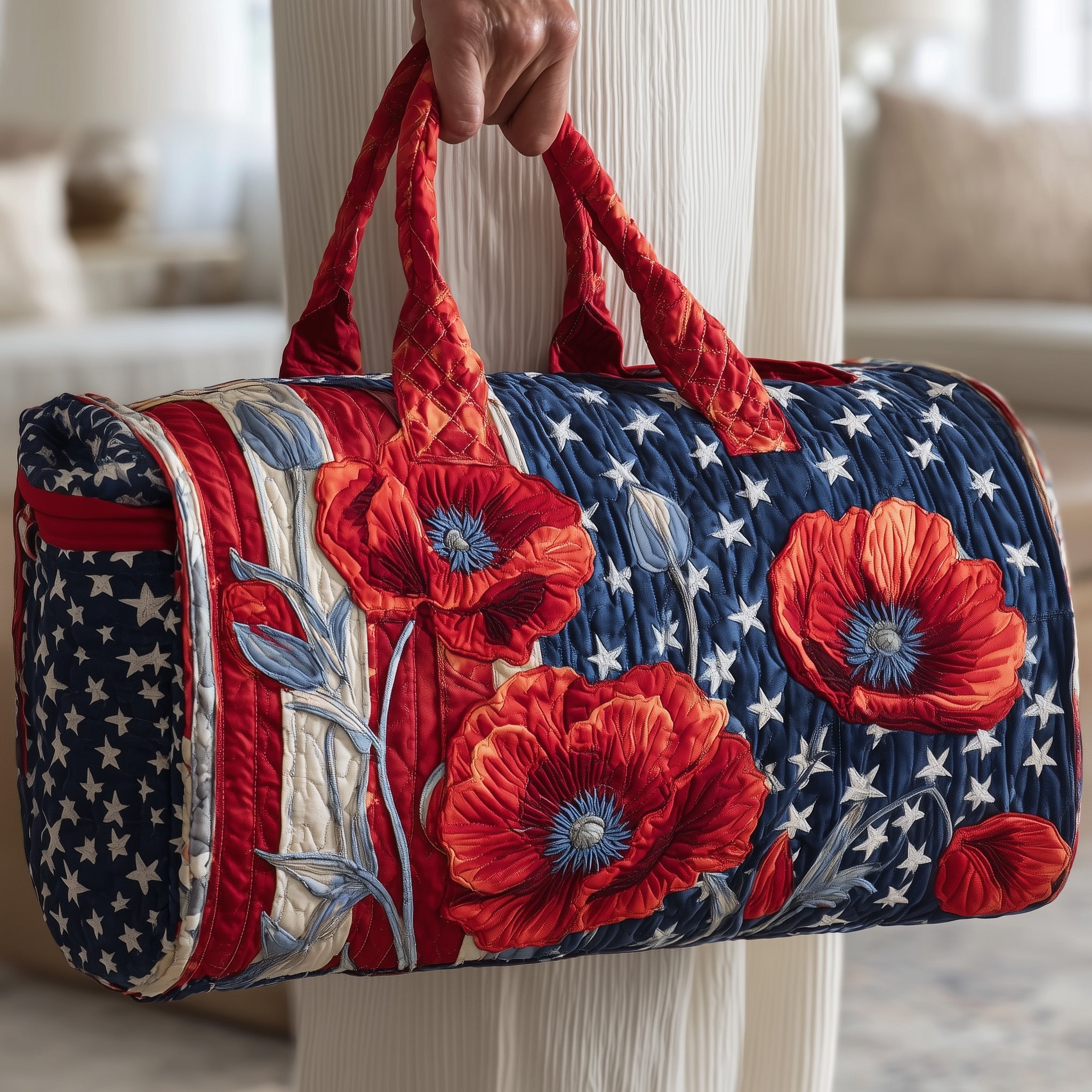 Patriot Poppies Quilted Duffle Bag Gift For Friends
