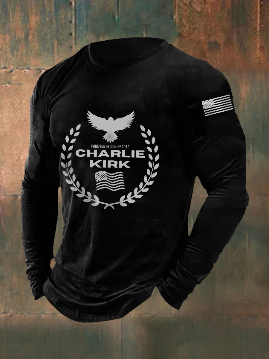 Patriot Print Long Sleeve T Shirt Black Rip Charlie Kirk Clothing