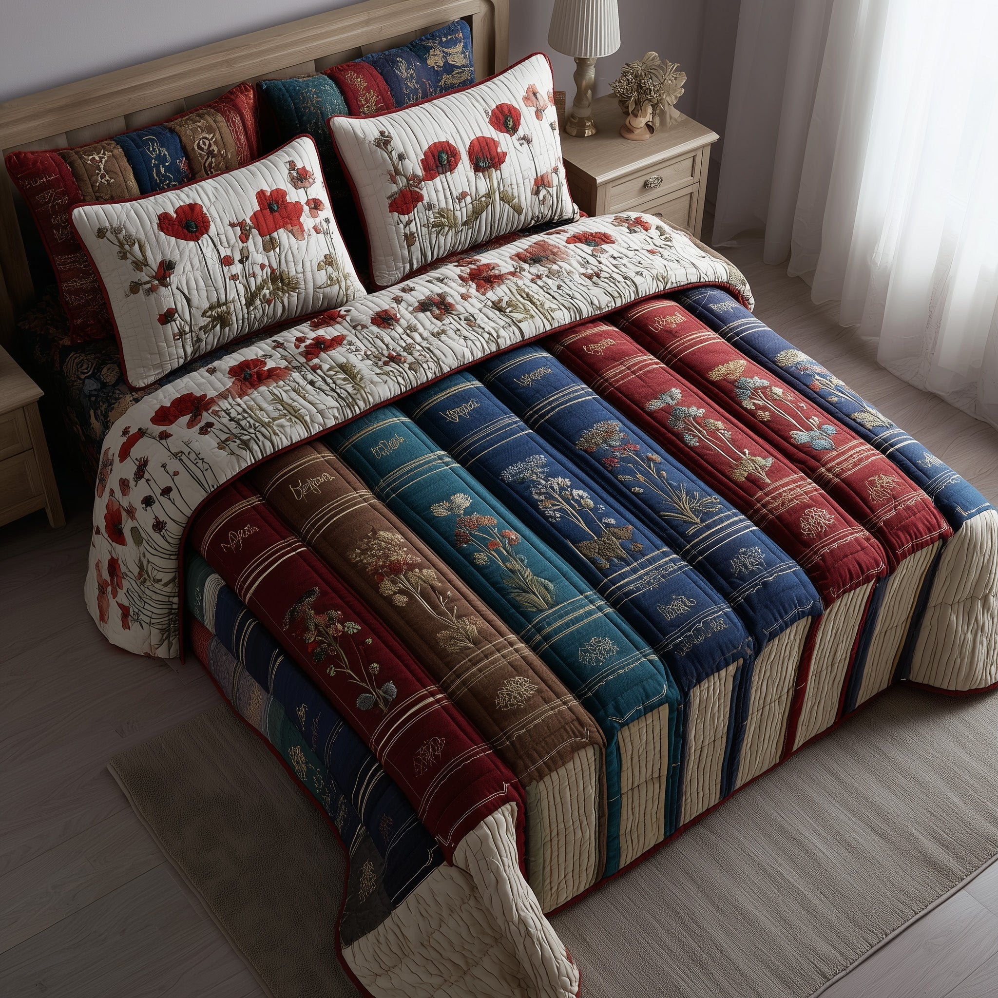 Patriot Reader Quilted Bedding Set Retro Rustic Books Best Bookish Bedroom Gifts