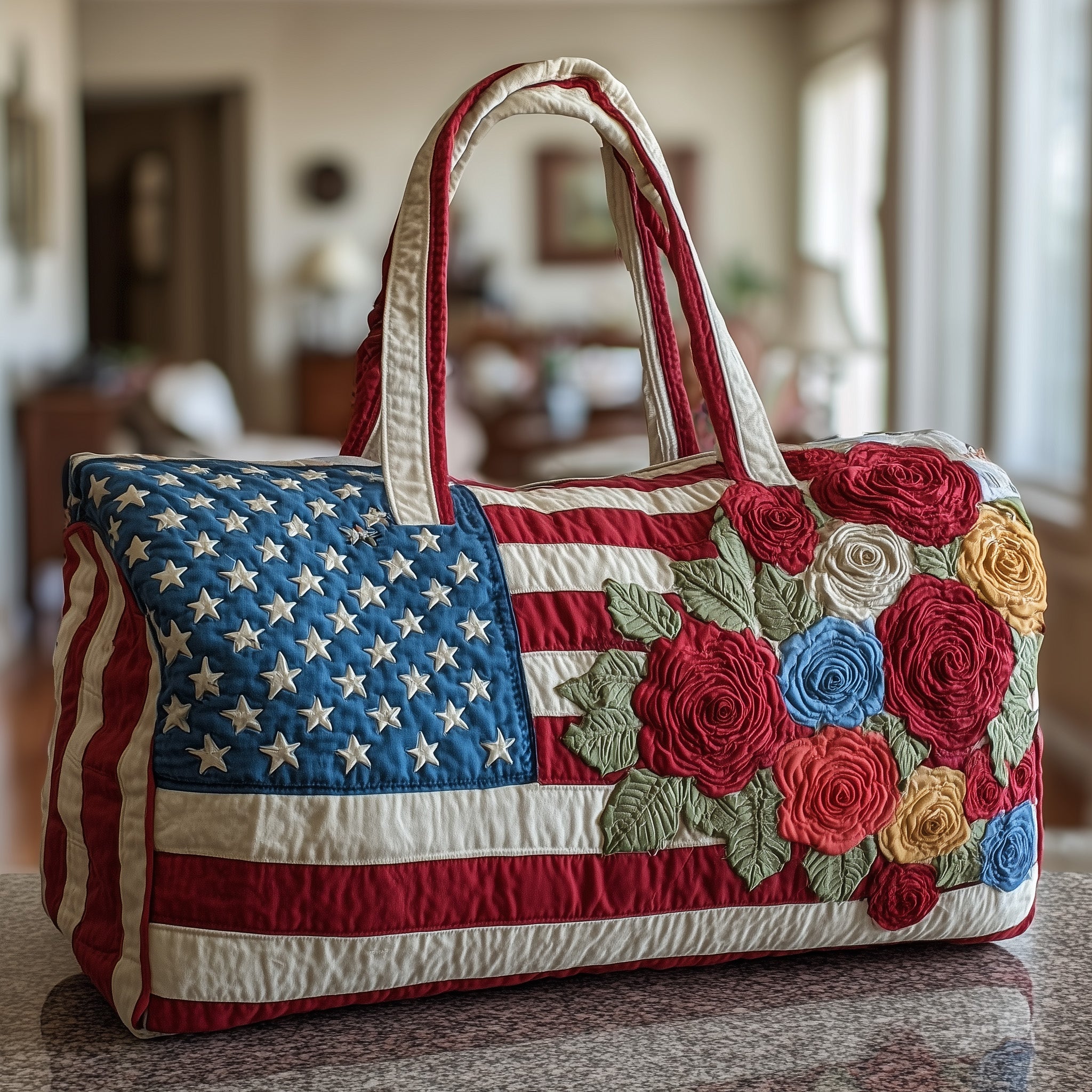 Patriot Rose Quilted Duffle Bag Durable And Lightweight