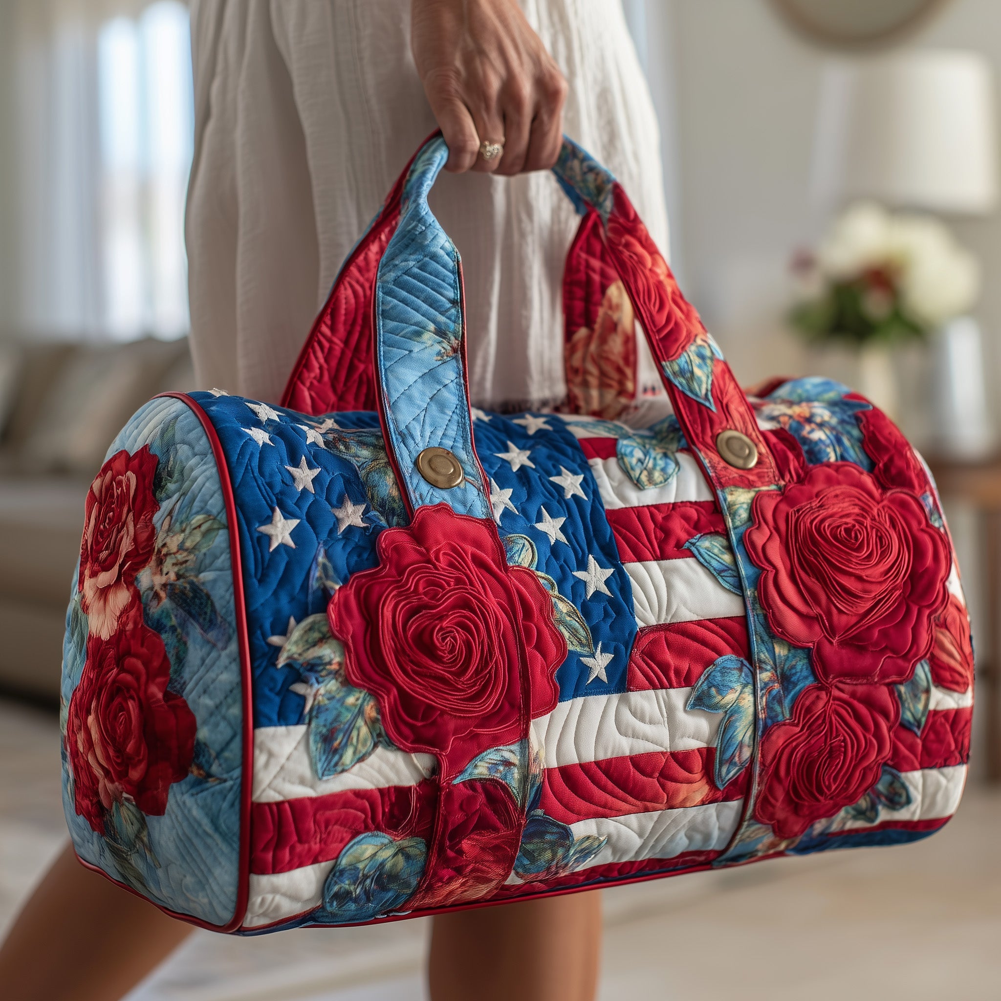 Patriot Rose Quilted Duffle Bag For Carry On Use