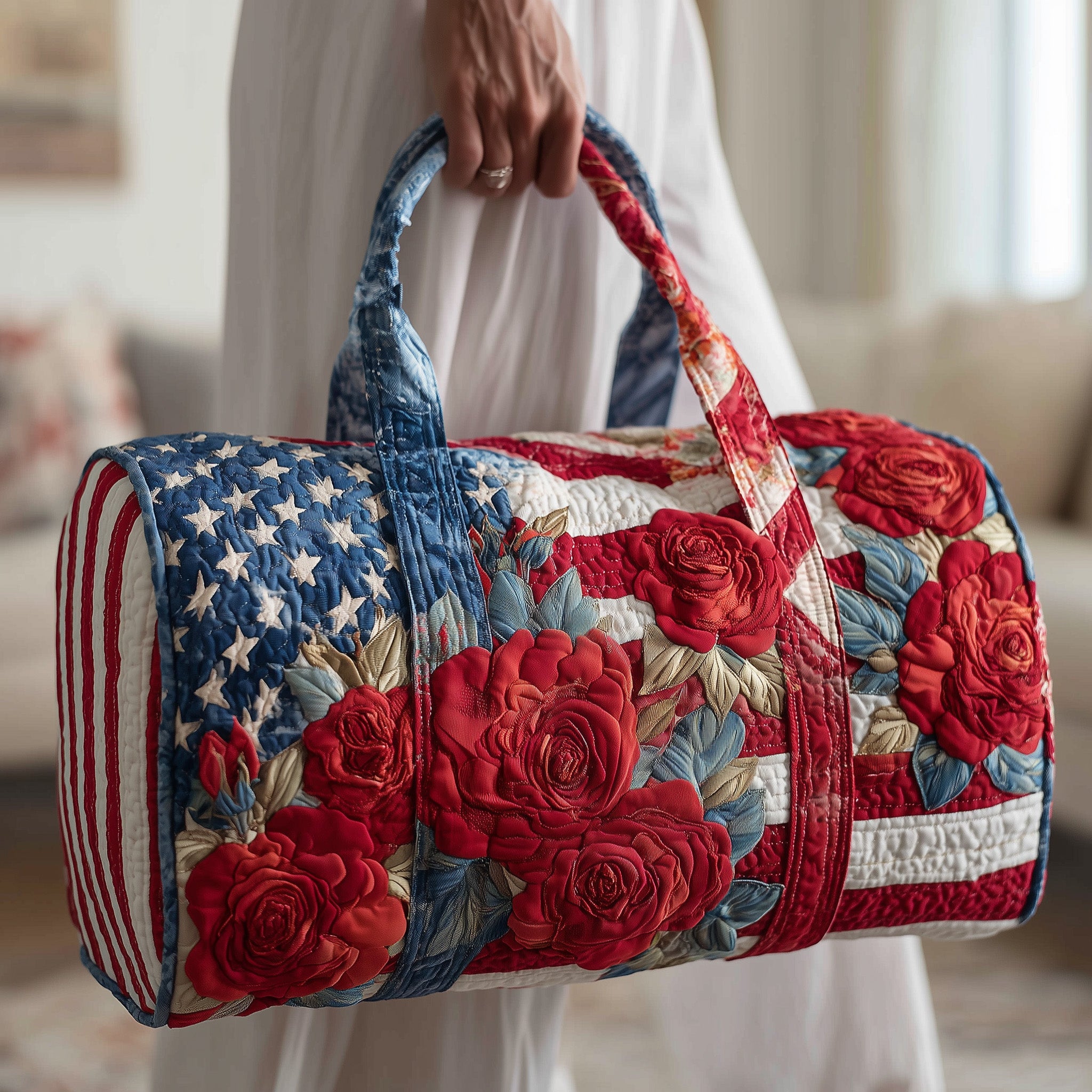 Patriot Rose Quilted Duffle Bag For Daily Commute