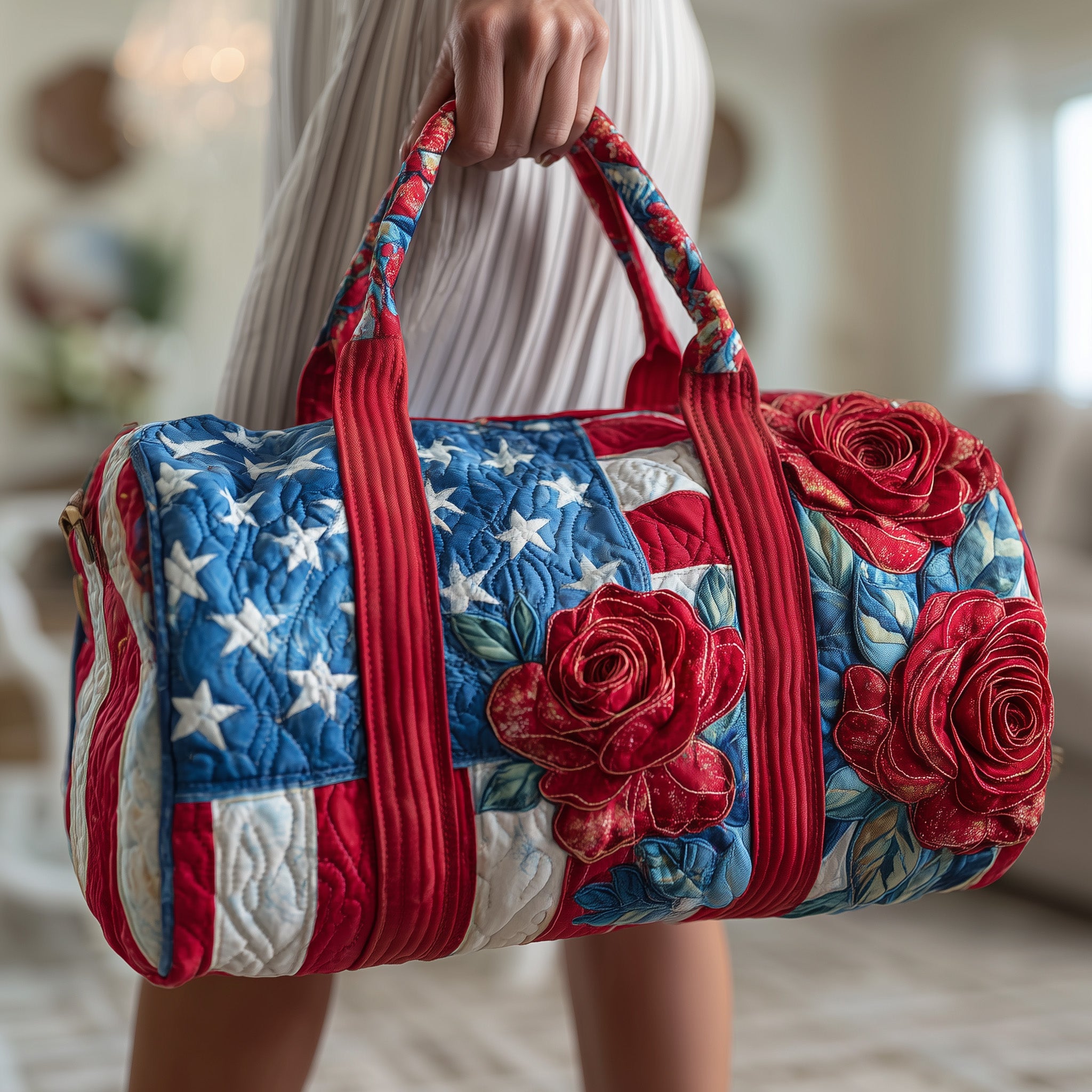 Patriot Rose Quilted Duffle Bag For Outdoor Activities