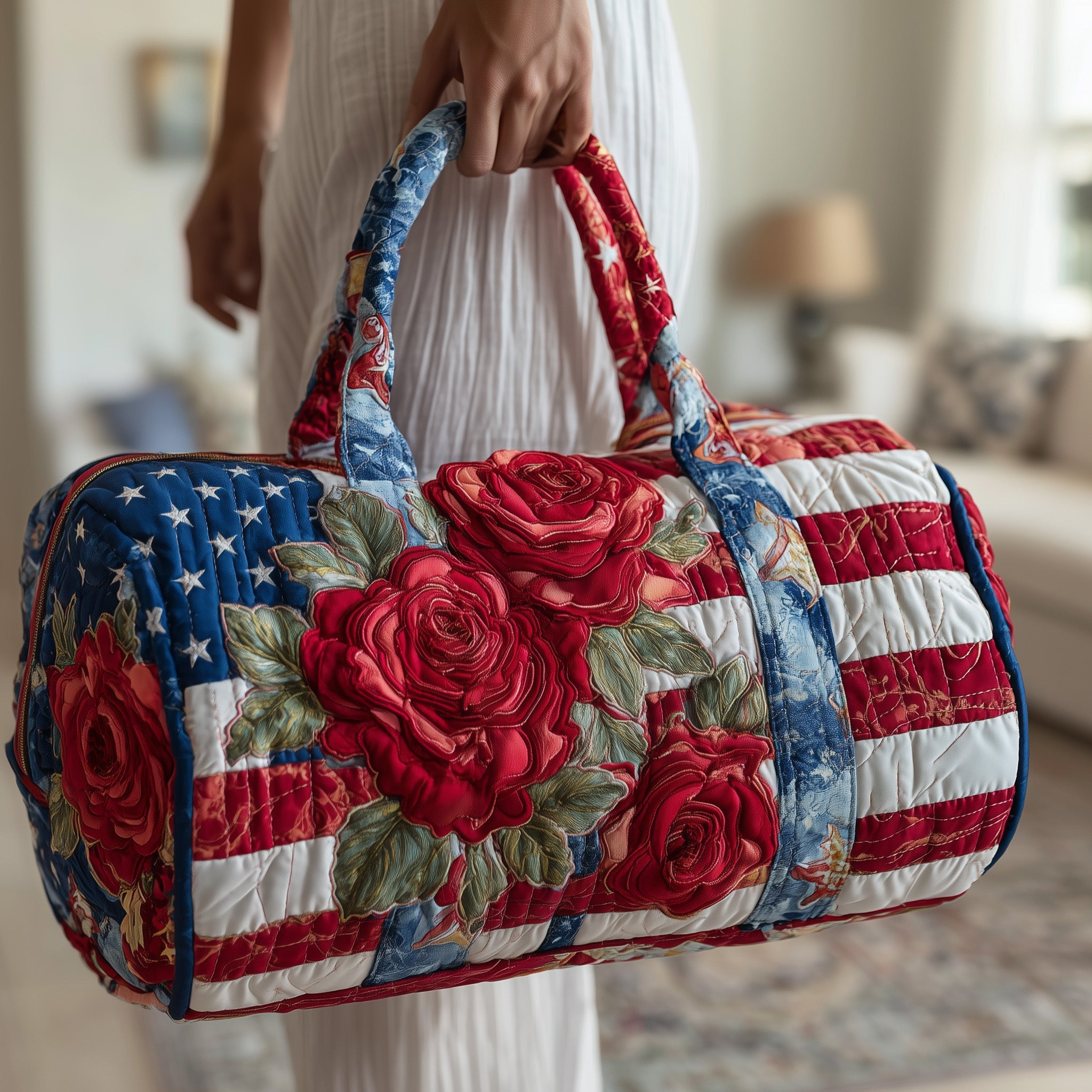 Patriot Rose Quilted Duffle Bag For School And Gym