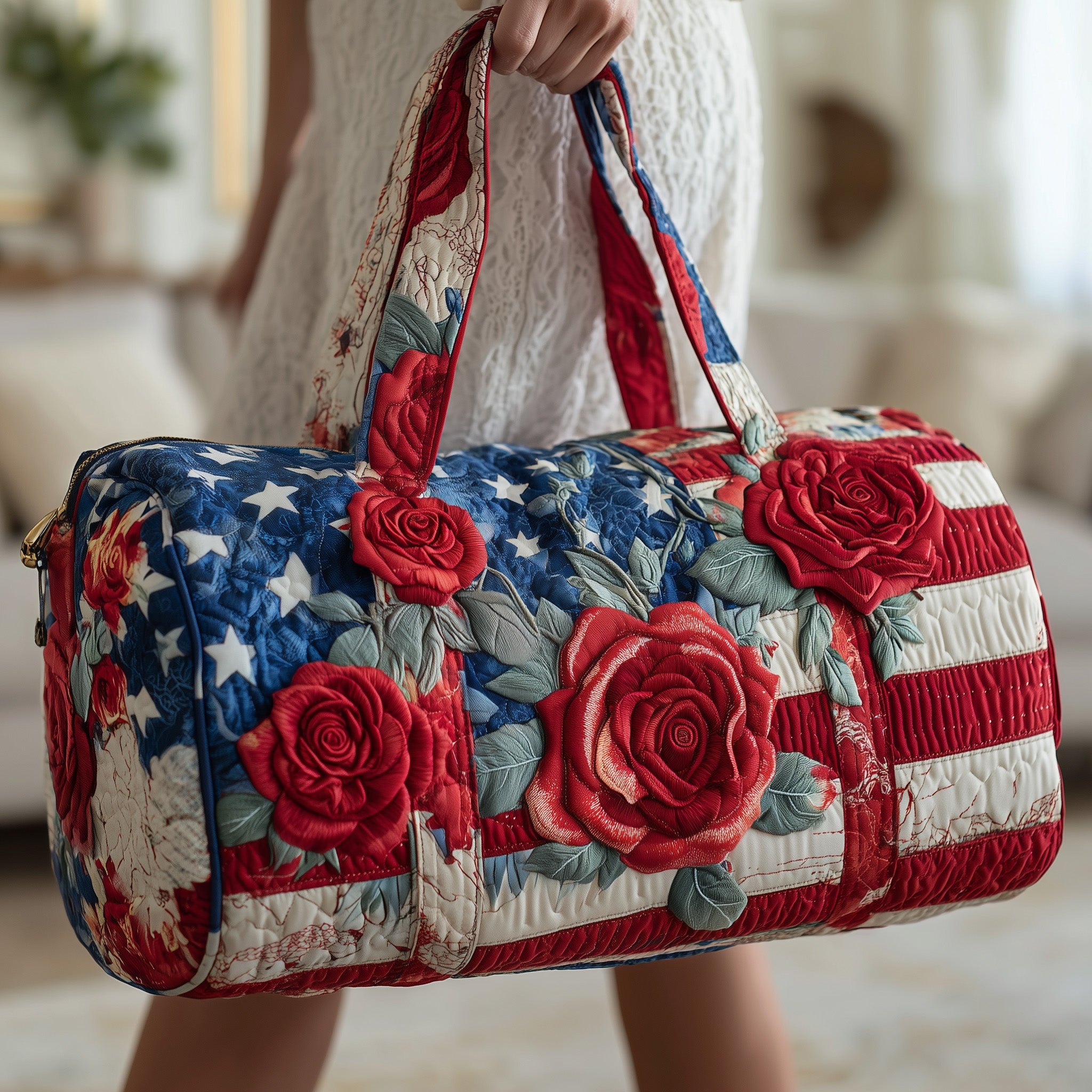 Patriot Rose Quilted Duffle Bag For Weekend Trips