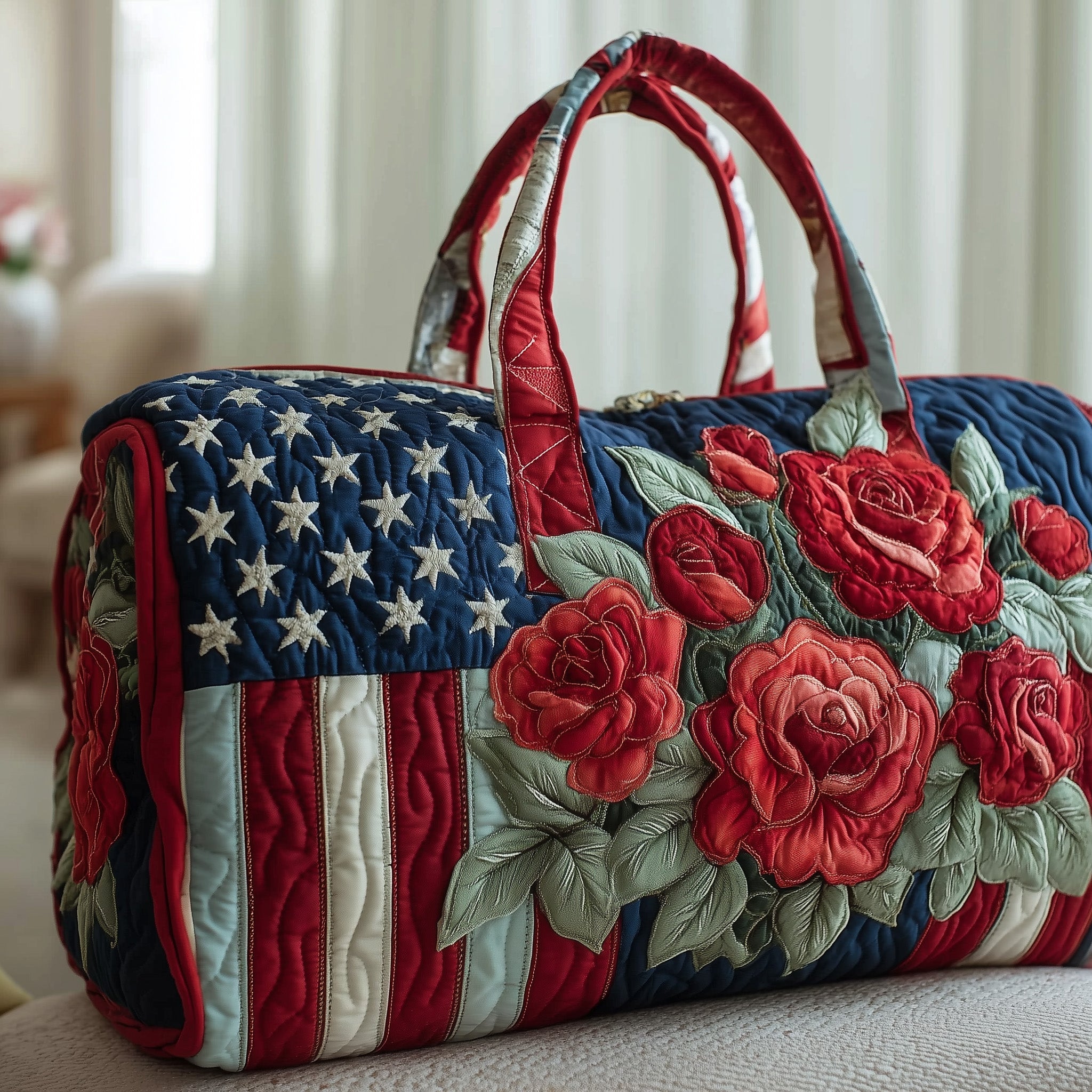 Patriot Rose Quilted Duffle Bag For Work And Travel