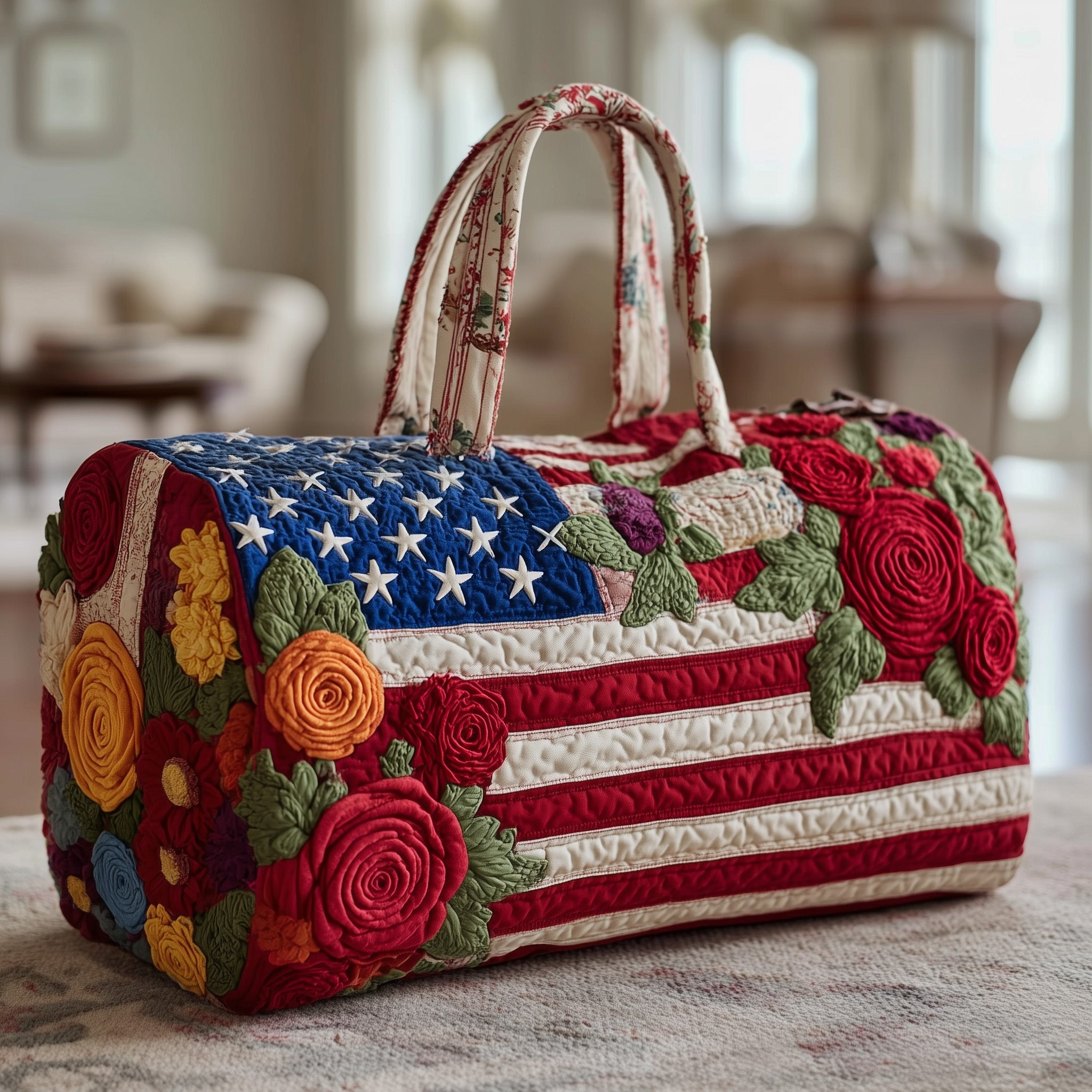 Patriot Rose Quilted Duffle Bag Travel Friendly Design