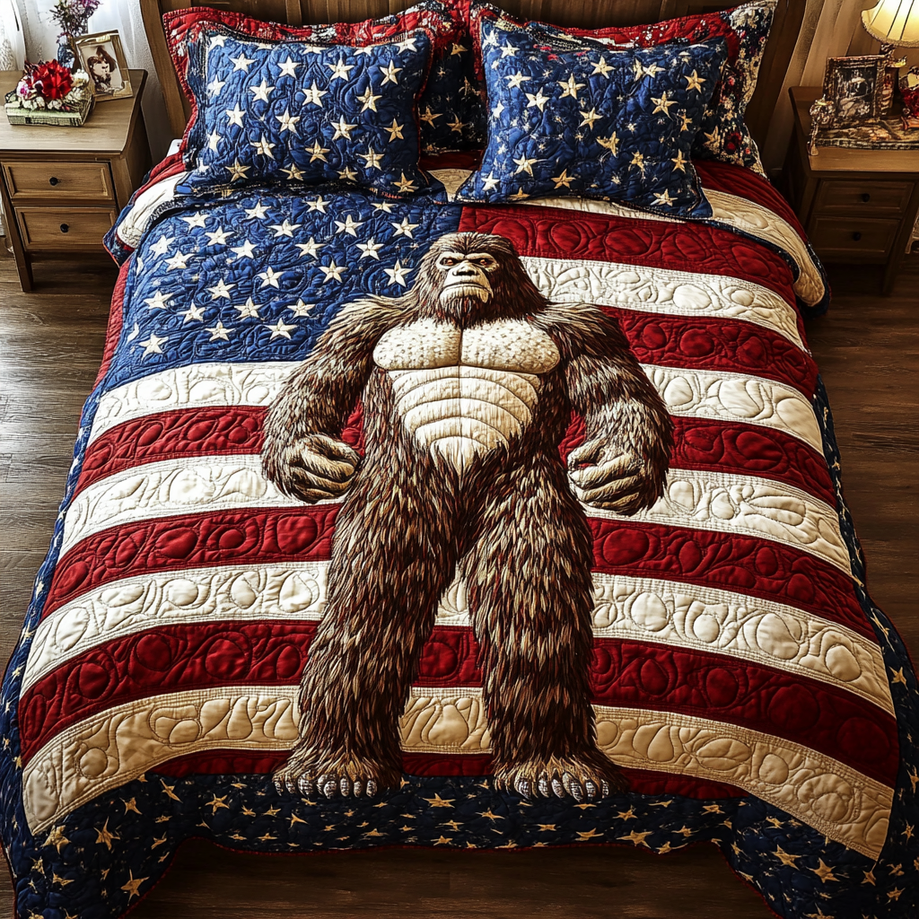 Patriot Sasquatch Quilted Bedding Set Patriotic Room Ideas Gifts For Sasquatch Lovers