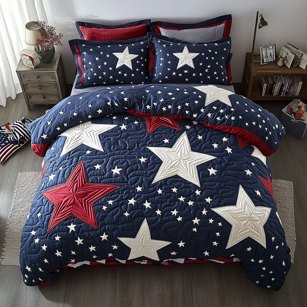 Patriot Star Quilted Bedding Set Cozy Bedroom Decor Patriotic Christmas Gifts