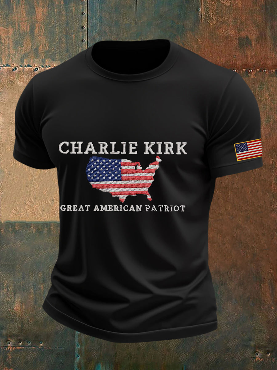 Patriot T Shirt Black Rip Charlie Kirk Clothing