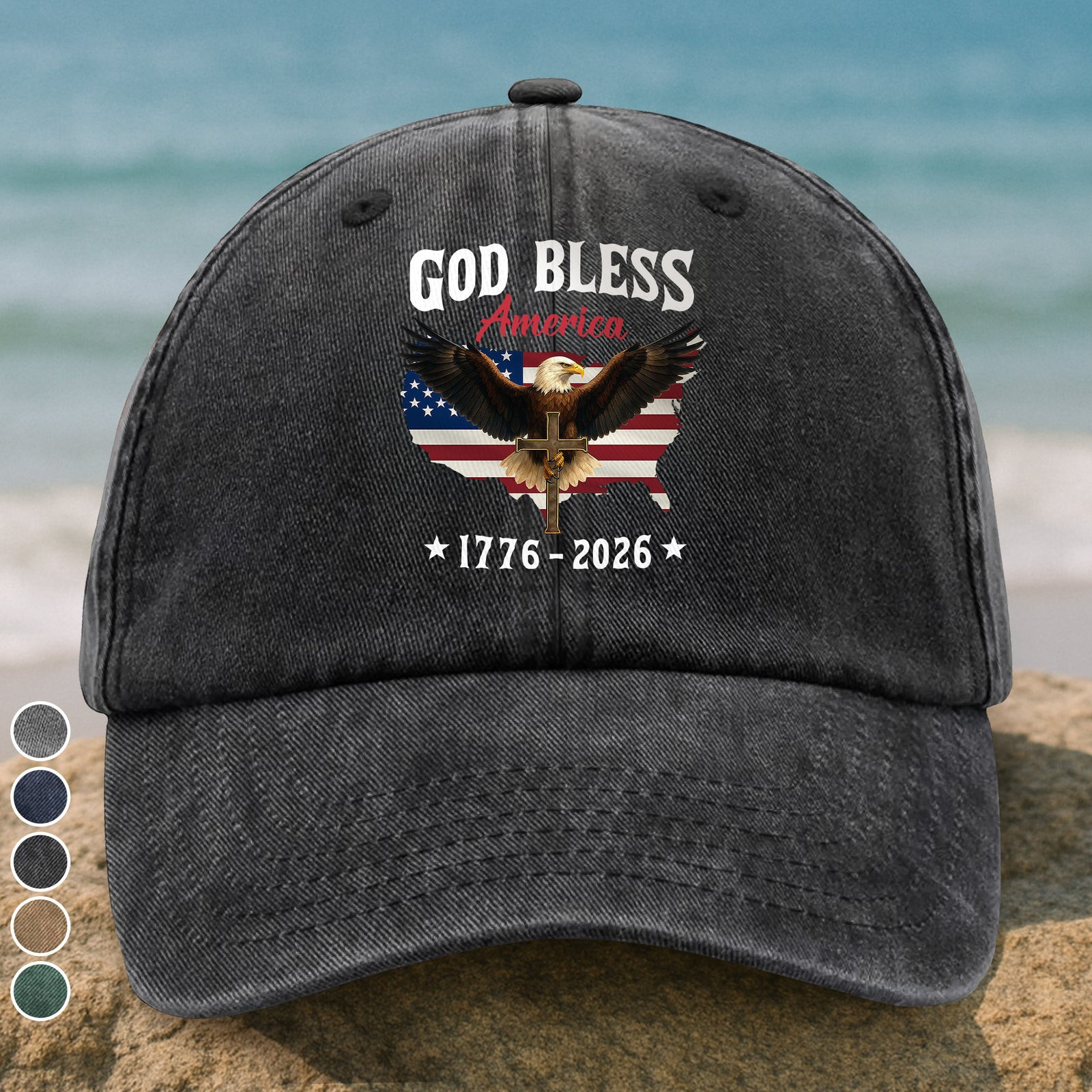 Patriotic 250th Anniversary God Bless America Eagle 17762026 Washed Denim Baseball Cap America 250 Merchandise Patriotic Birthday Gifts