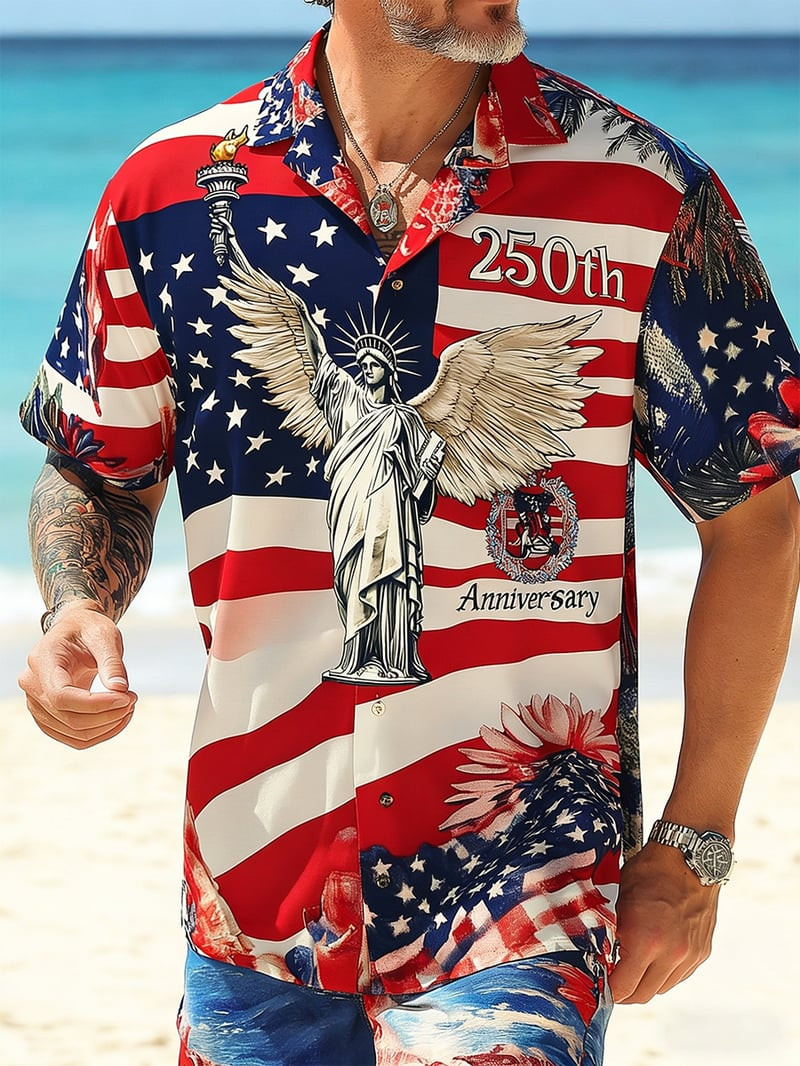 Patriotic 250th Anniversary Hawaiian Shirt Statue Of Liberty Clothing Gift For Father