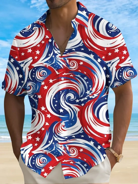 Patriotic Abstract Spiral USA Flag Hawaiian Button Shirt Independence Day Clothing Gift Ideas