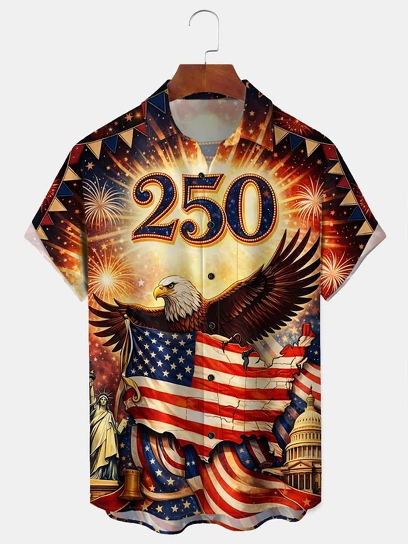 Patriotic American Anniversary Button Shirt USA Flag Eagle Firework Clothes Gifts Ideas