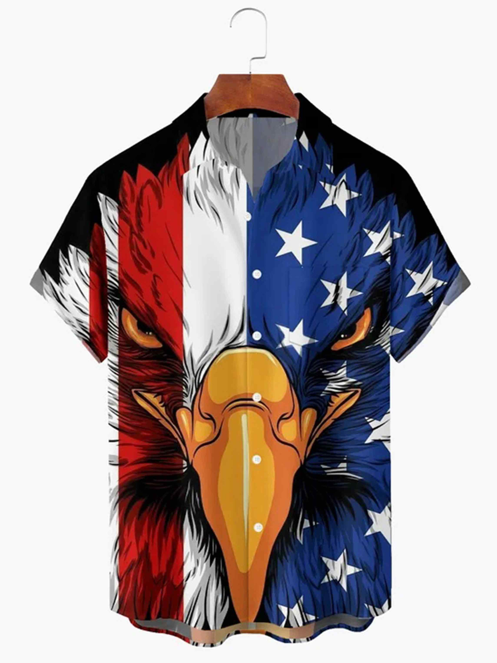Patriotic American Eagle Face Button Shirt Independence Day Clothes Gift For Dad