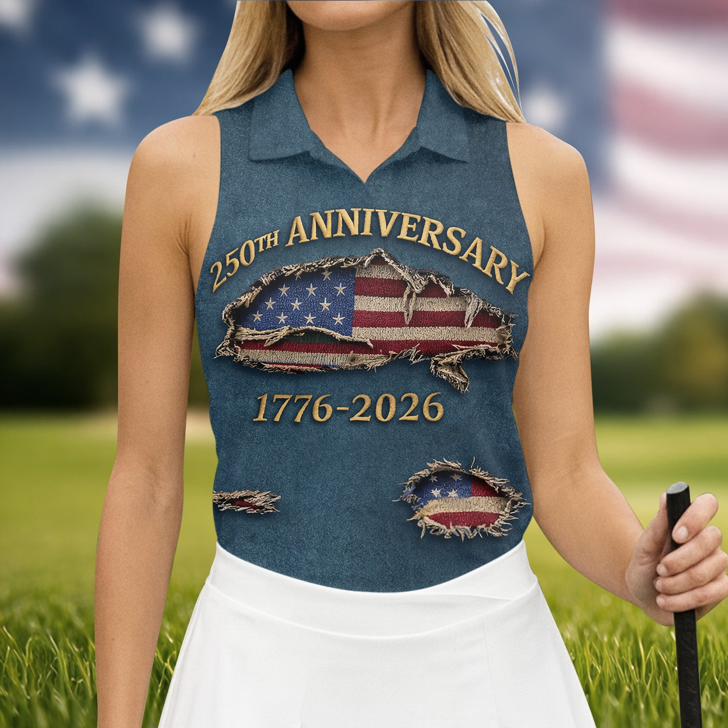 Patriotic American Flag 250th Anniversary Sleeveless Polo Shirt Golf Merch Gift For Her