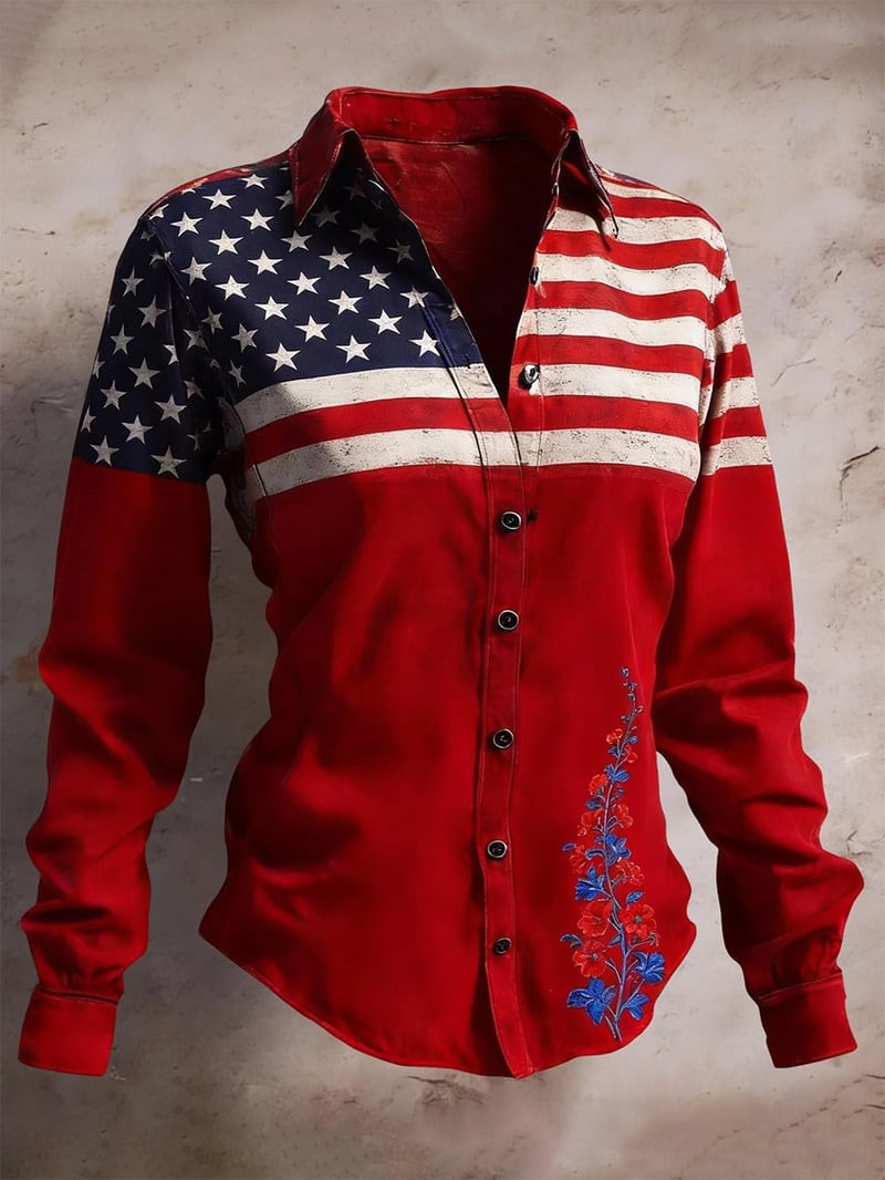 Patriotic American Flag Button Long Sleeve Shirt Semiquincentennial 1776 2026 Clothing Gift For Mom