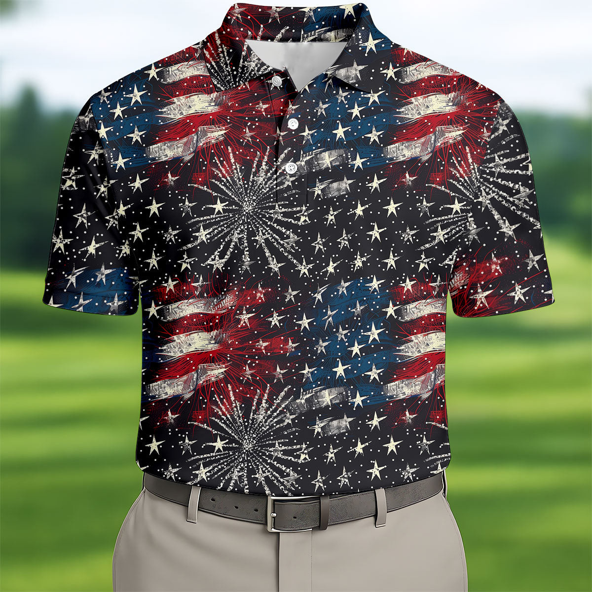 Patriotic American Flag Distressed Color Polo Shirt 4th Of July Golf Shirts For Men