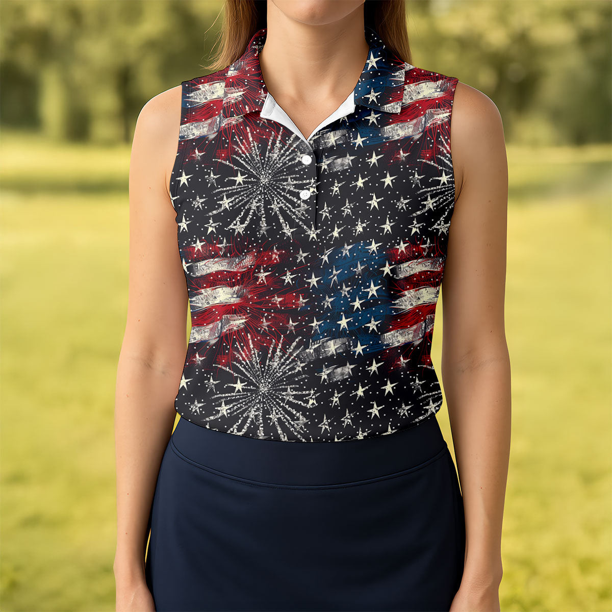 Patriotic American Flag Distressed Color Sleeveless Polo Shirt Golf Merch Gifts For Golfers