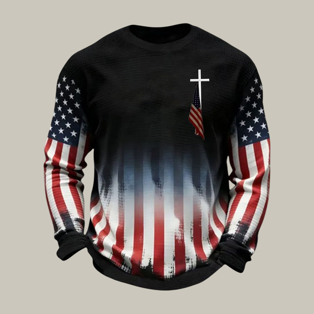 Patriotic American Flag Faith Cross Long Sleeve Shirt July 4 Outfits Present For Independence Day