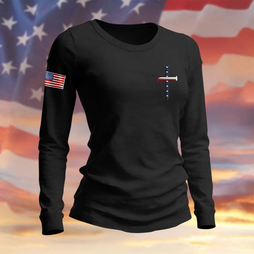 Patriotic American Flag Faith Long Sleeve Shirt America's 250th Birthday Clothing Line