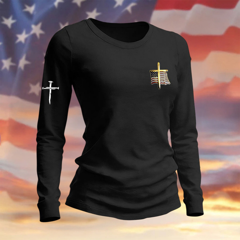 Patriotic American Flag Faith Long Sleeve Shirt Independence Day Apparel 4Th Of July Gift