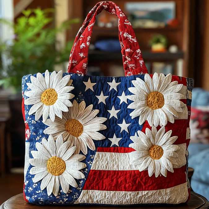Patriotic American Flag Floral Quilted Bag America's Birthday Accessories Best Gift For Patriots