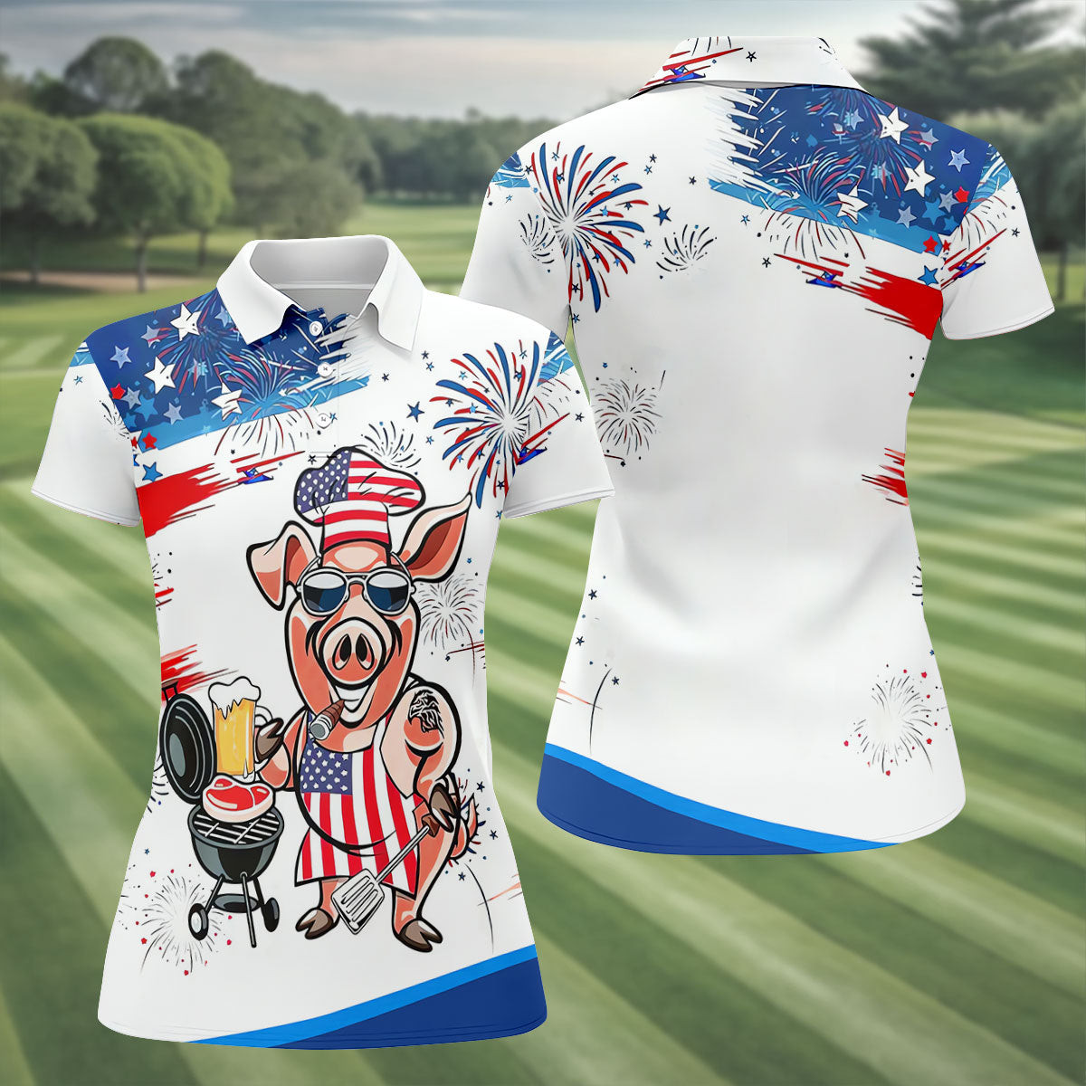 Patriotic American Flag Funny BBQ 250th Anniversary Polo Shirt Golf Merch Gifts For Her