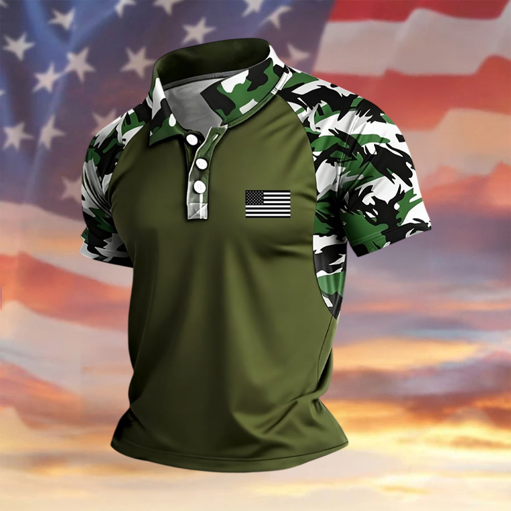 Patriotic American Flag Graphic Polo Shirt Independence Day 2026 Clothes Patriots Gift